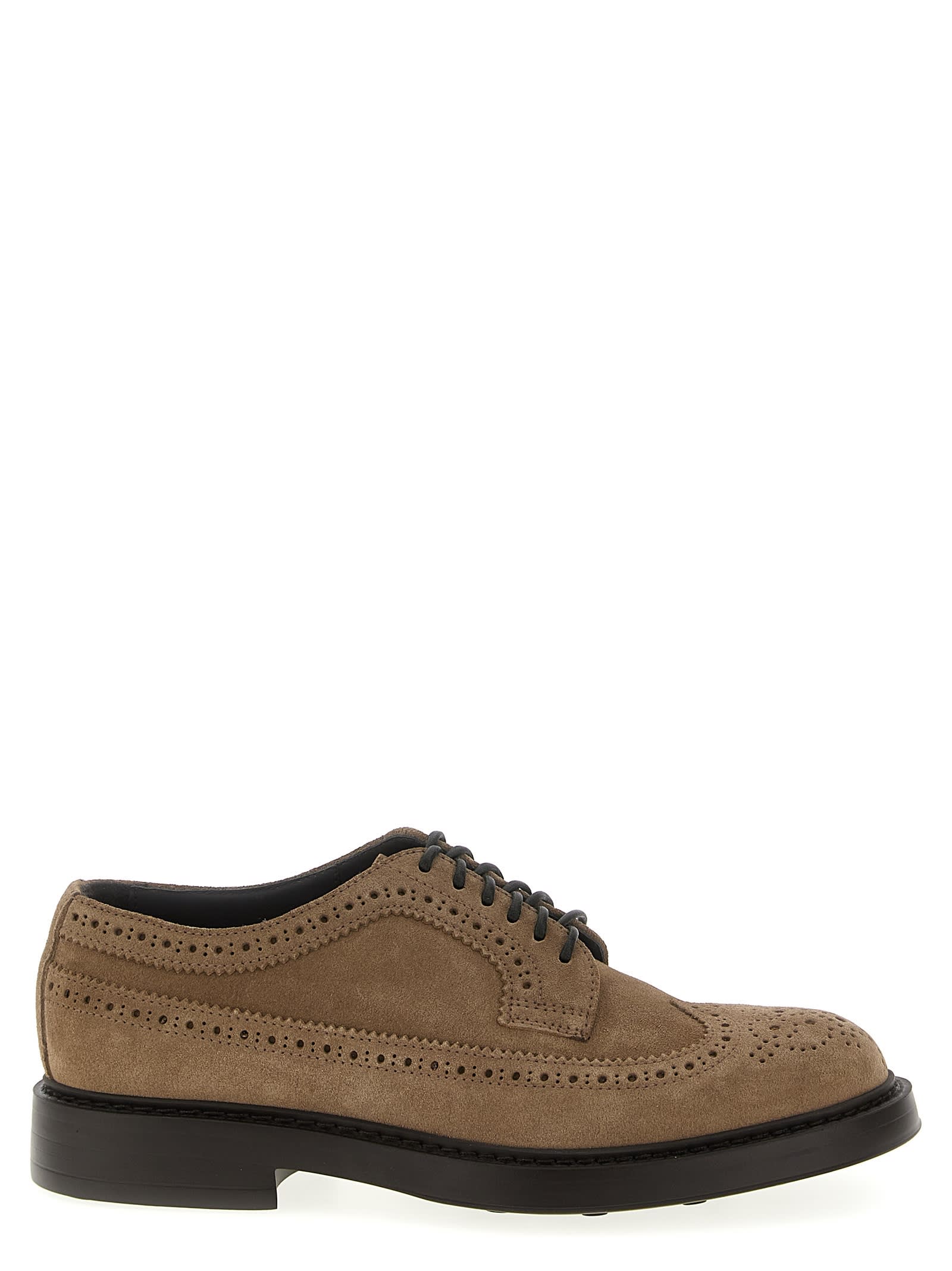 Doucal's Light Brown Suede Dovetail Lace-up. In Brown