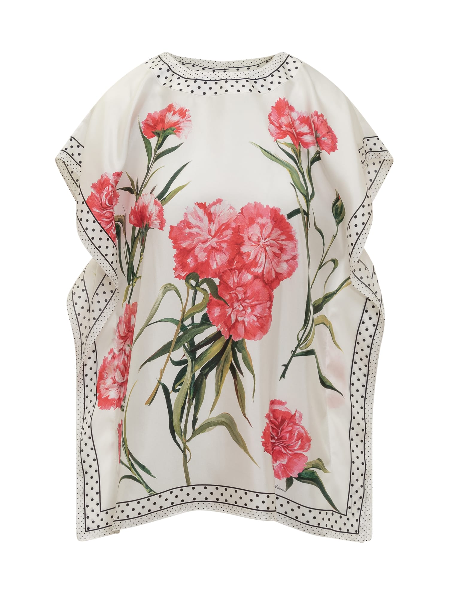 Dolce & Gabbana Floral-print Bordered Silk Top In Garofani New F.bco