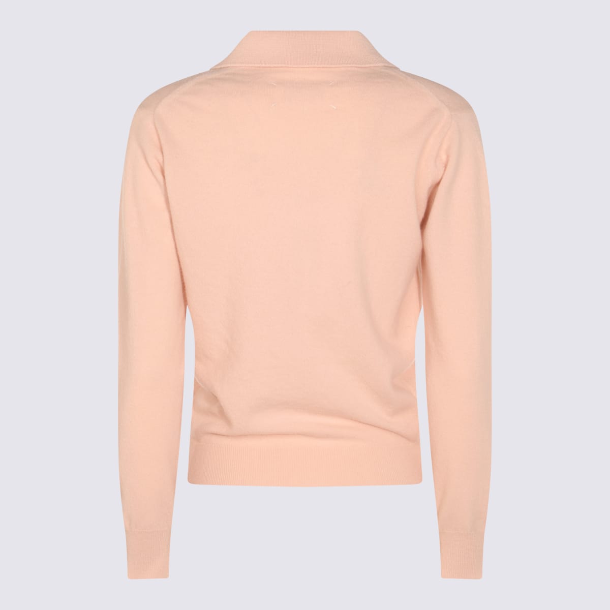 Maison Margiela Light Pink Wool Polo Shirt With Open Collar And Ribbed Edges In Brown