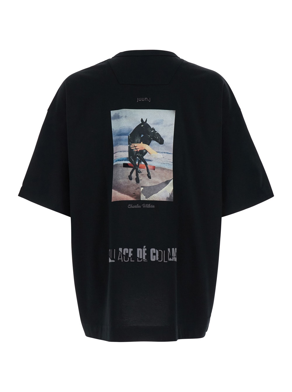 Shop Juunj Black Oversize T-shirt With Rear Graphic Print In Cotton Man