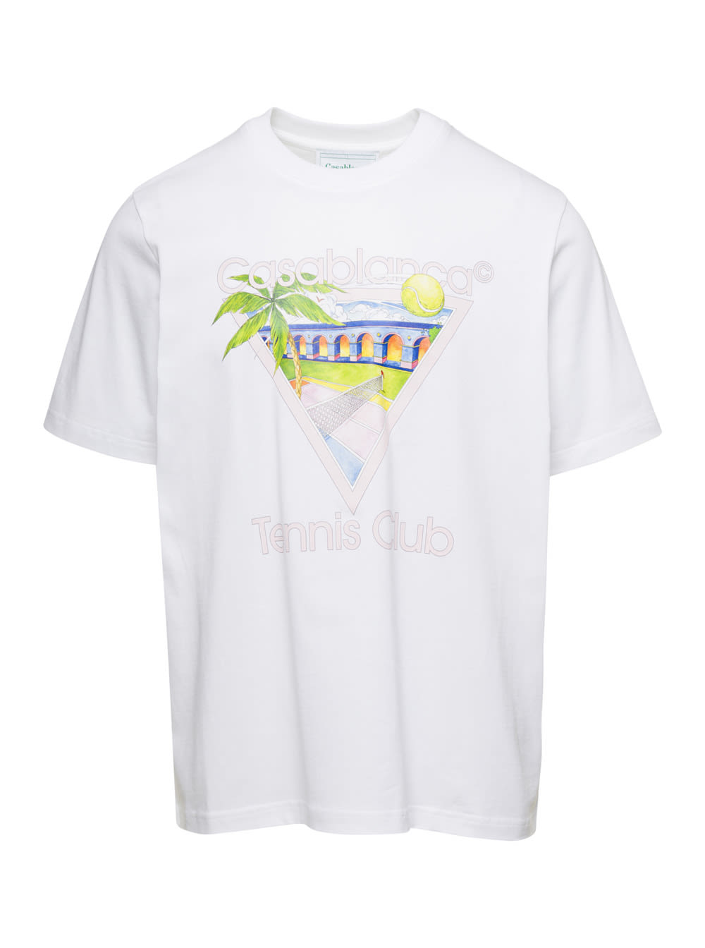 Shop Casablanca Tennis Club Icon Screen Printed Unisex T-shirt In White
