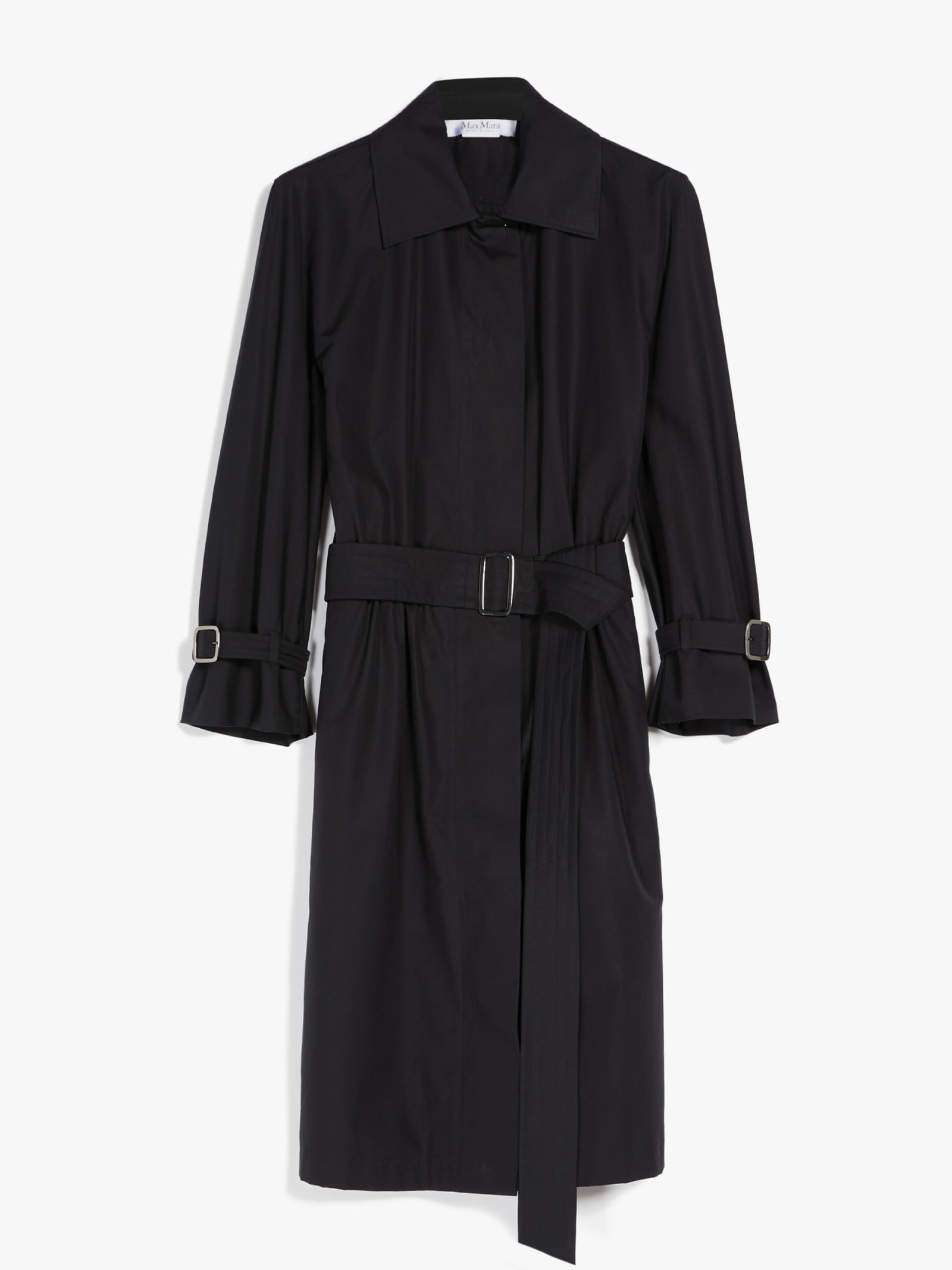 Max Mara Saio Belted Cotton Poplin Midi Dress In Black | ModeSens