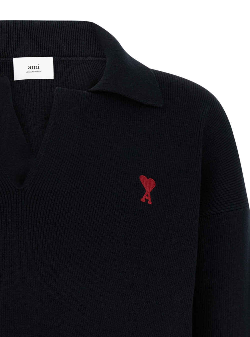 Shop Ami Alexandre Mattiussi Black Polo Sweater With Embroidered Ami De Coeur Logo In Cotton Woman