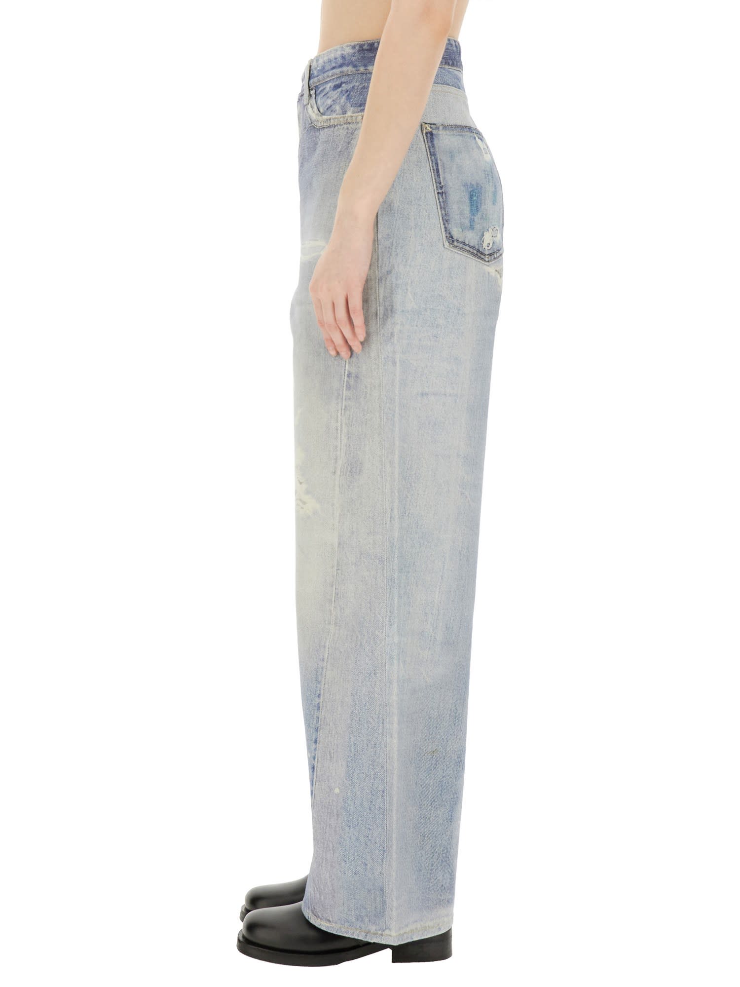 Our Legacy Wide Fit Digital Denim Print Trousers In Blue