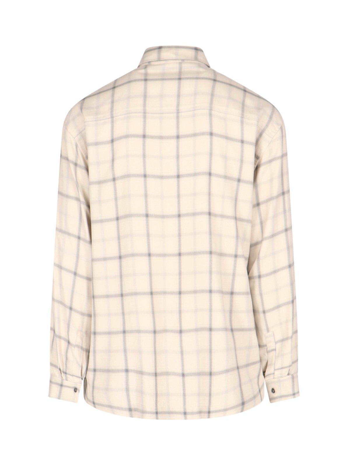 Shop Palm Angels Logo Embroidered Checked Long-sleeved Shirt In Beige