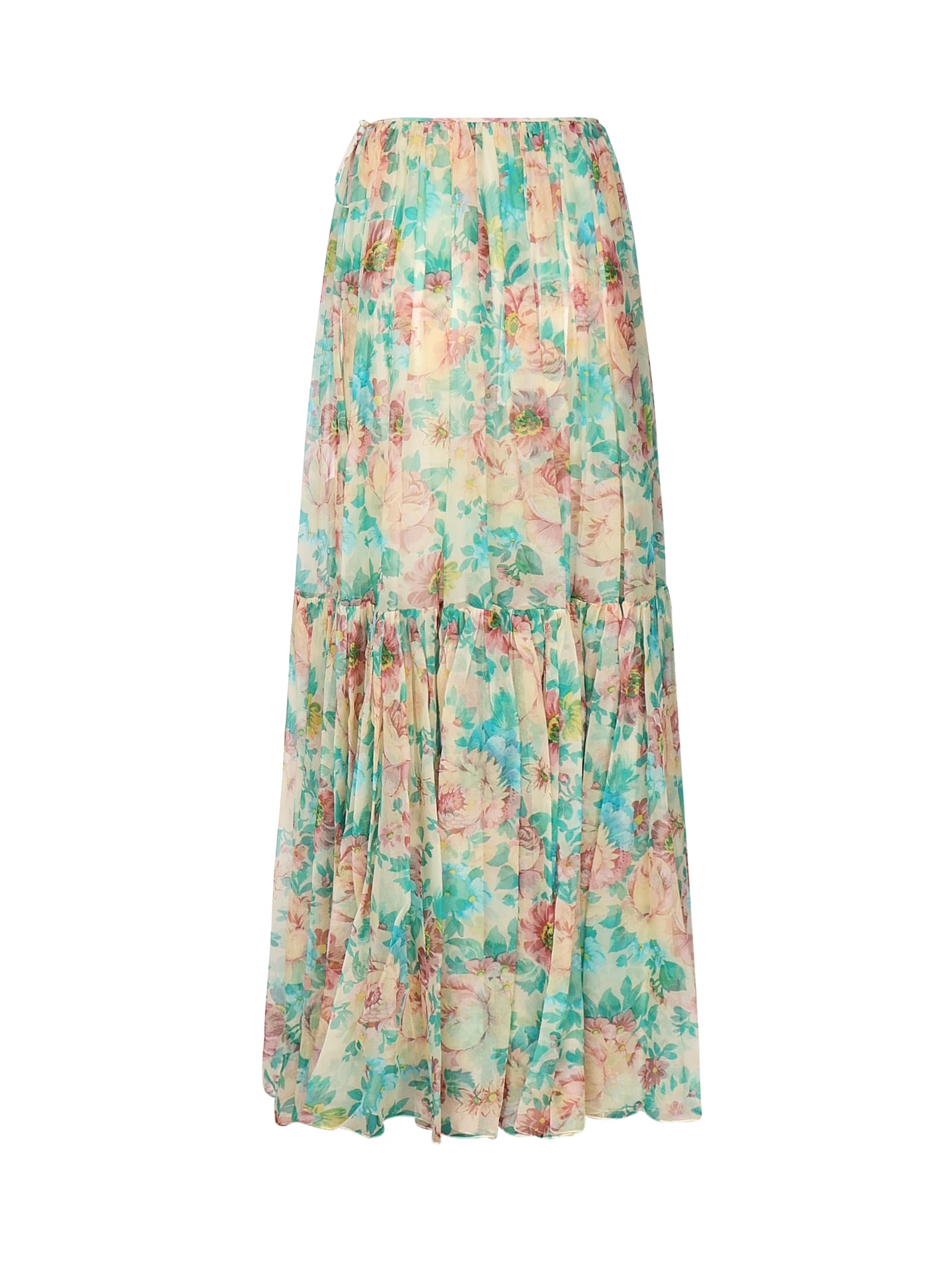 Chloé Pleated Tiered Floral-print Silk-chiffon Maxi Skirt