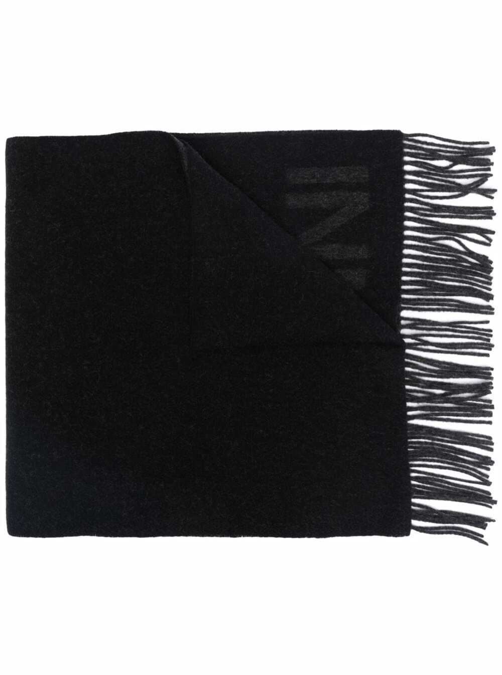 Shop Ganni Black Wool Scarf With Logo