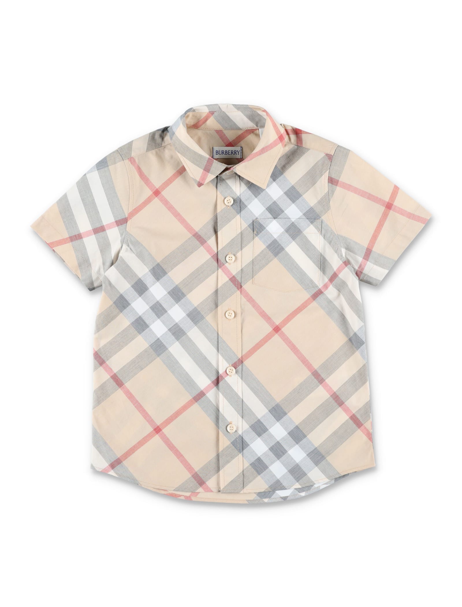 Burberry Boy's Owen Check-print Button Down Shirt In Pale Stone