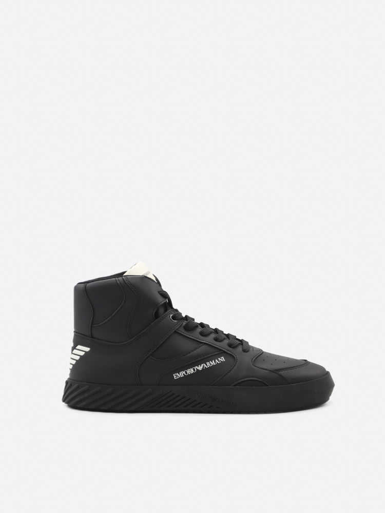 Emporio Armani High-top Sneakers In Leather With Contrasting Inserts