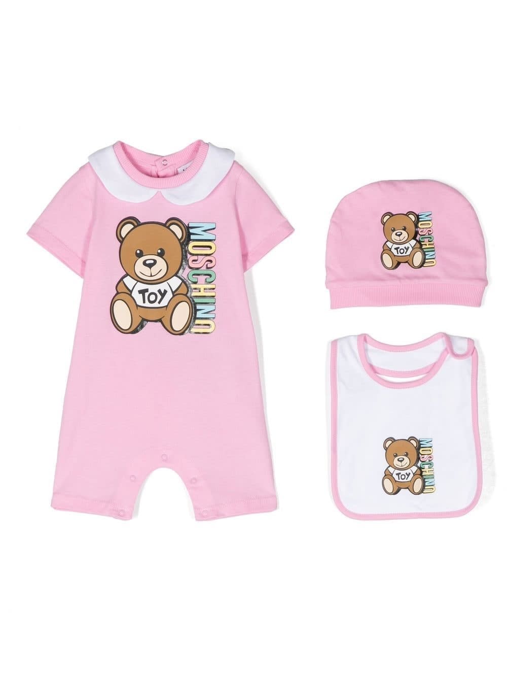 Moschino Teddy Bear-print Babygrow Set In Pink