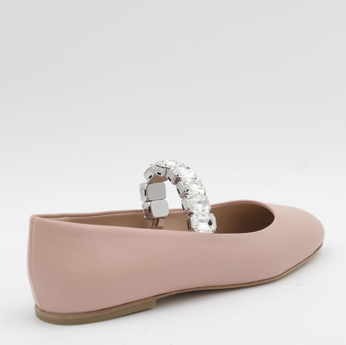 Casadei Leather Ballet Flats With Crystal Embellished Strap In Pink