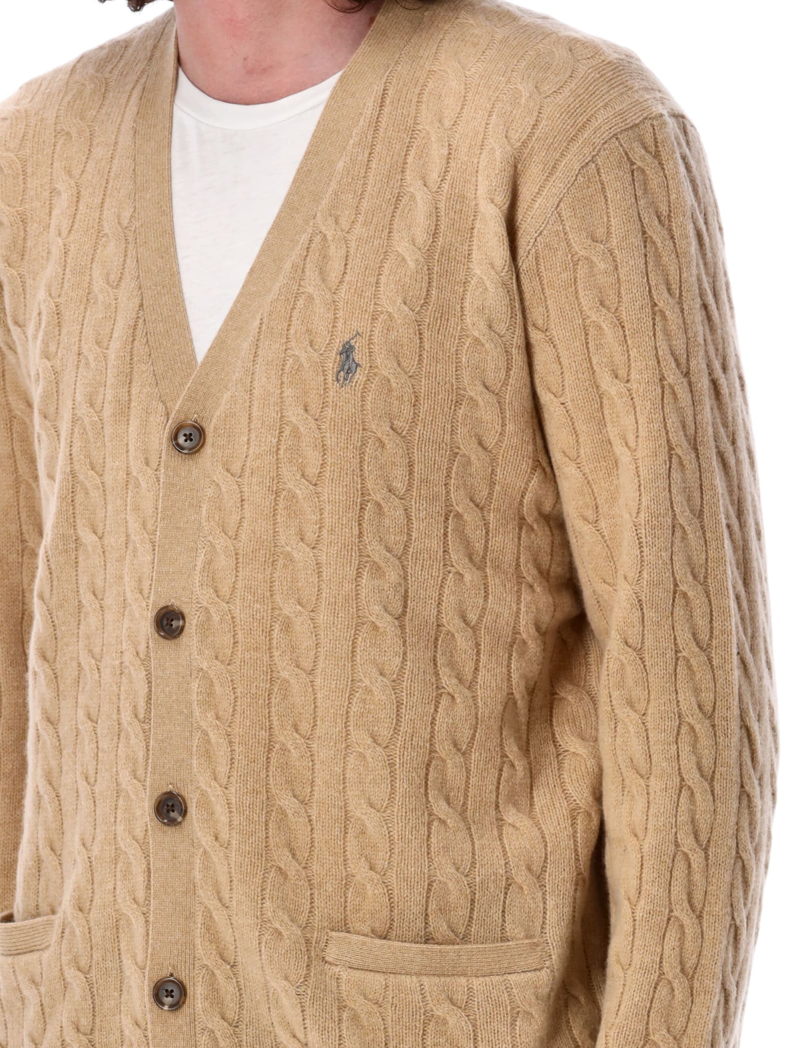 Shop Polo Ralph Lauren Cable Knit Cardigan In Camel