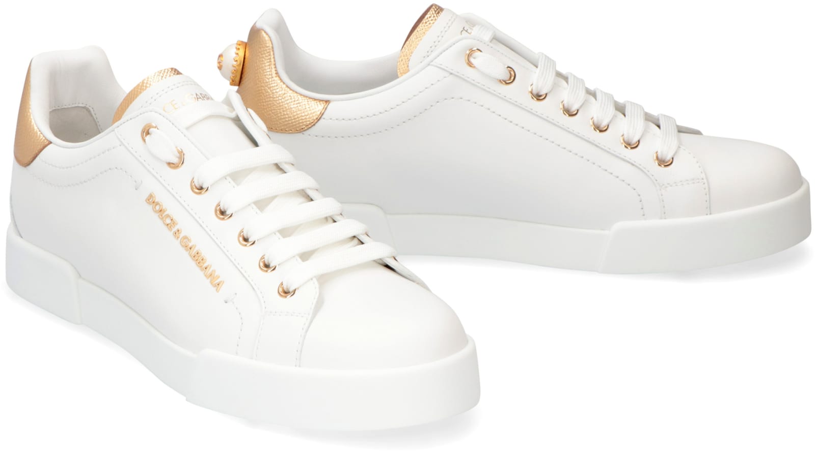 Shop Dolce & Gabbana Portofino Leather Low-top Sneakers In White