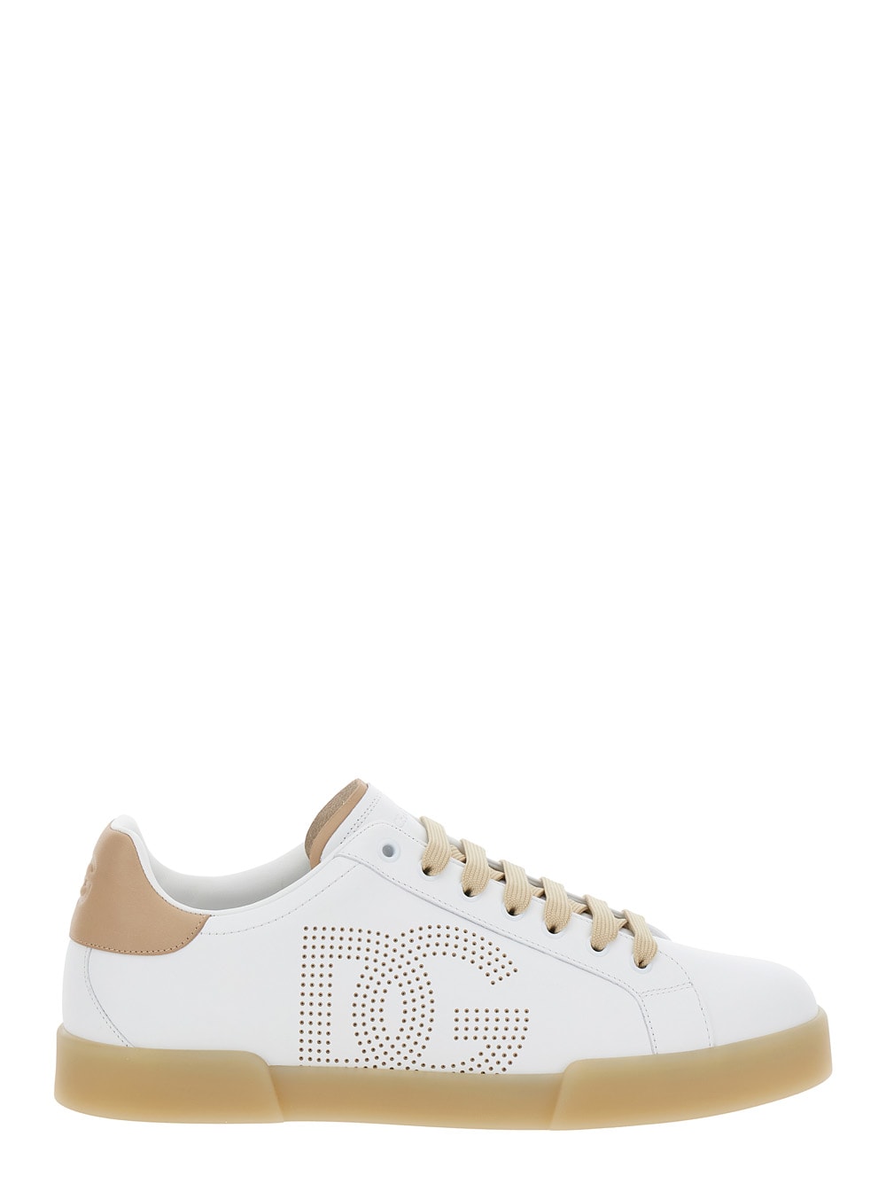 Shop Dolce & Gabbana Portofino White Low Top Sneakers With Perforated Logo In Leather Man