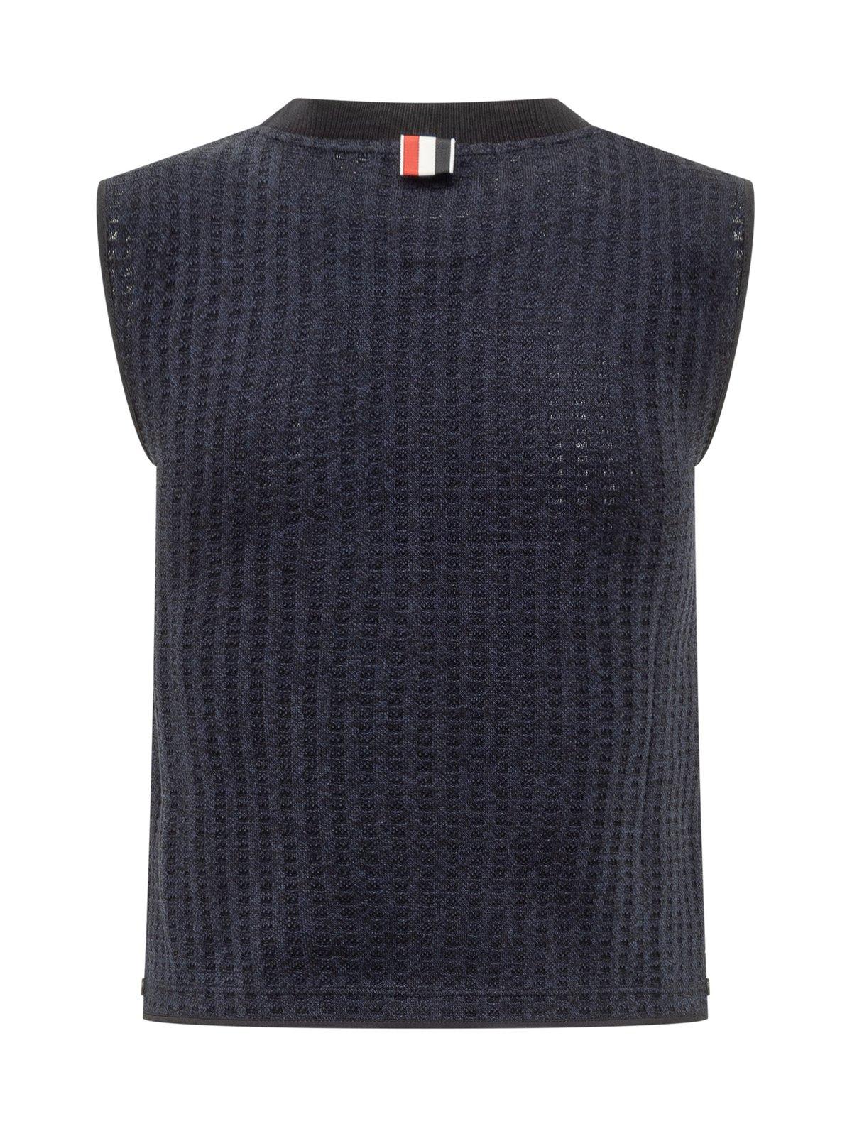 Shop Thom Browne Logo Patch Knitted Top In Blue