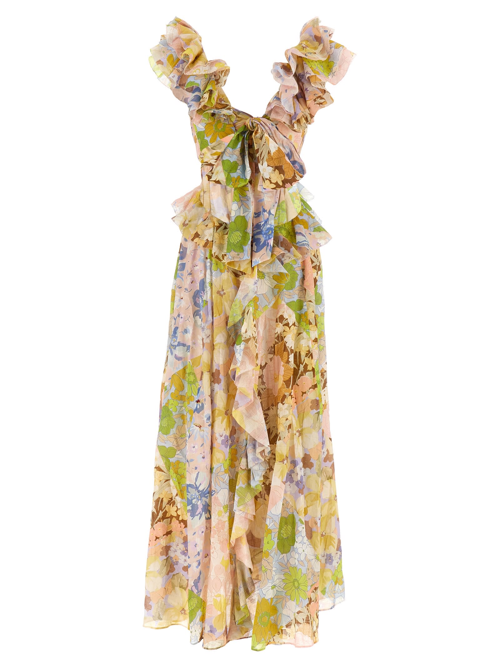 Shop Zimmermann Ruffled Shoulder Dress In Multicolor