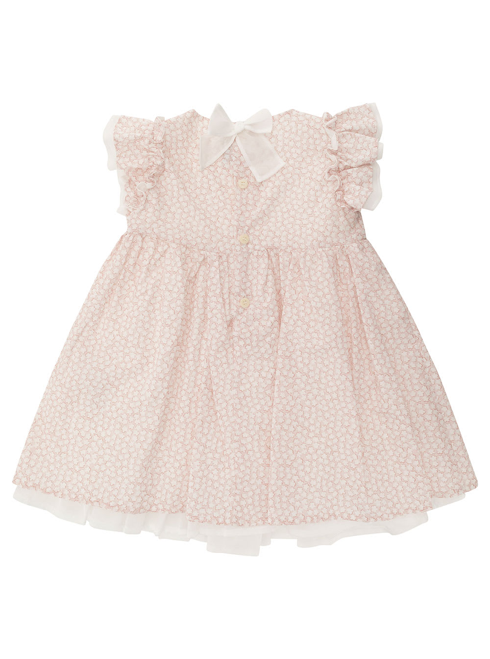 Shop Il Gufo Pink Dress With All-over Floreal Print And Bow Detail In Cotton Girl