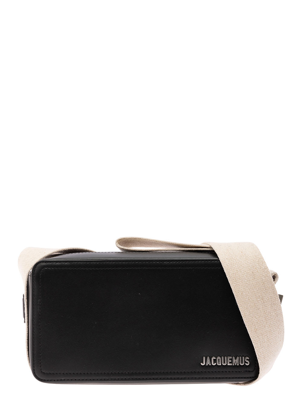 JACQUEMUS LE CUERDA HORIZONTAL BLACK SHOULDER BAG WITH LOGO IN RELIEF IN SMOOTH LEATHER MAN
