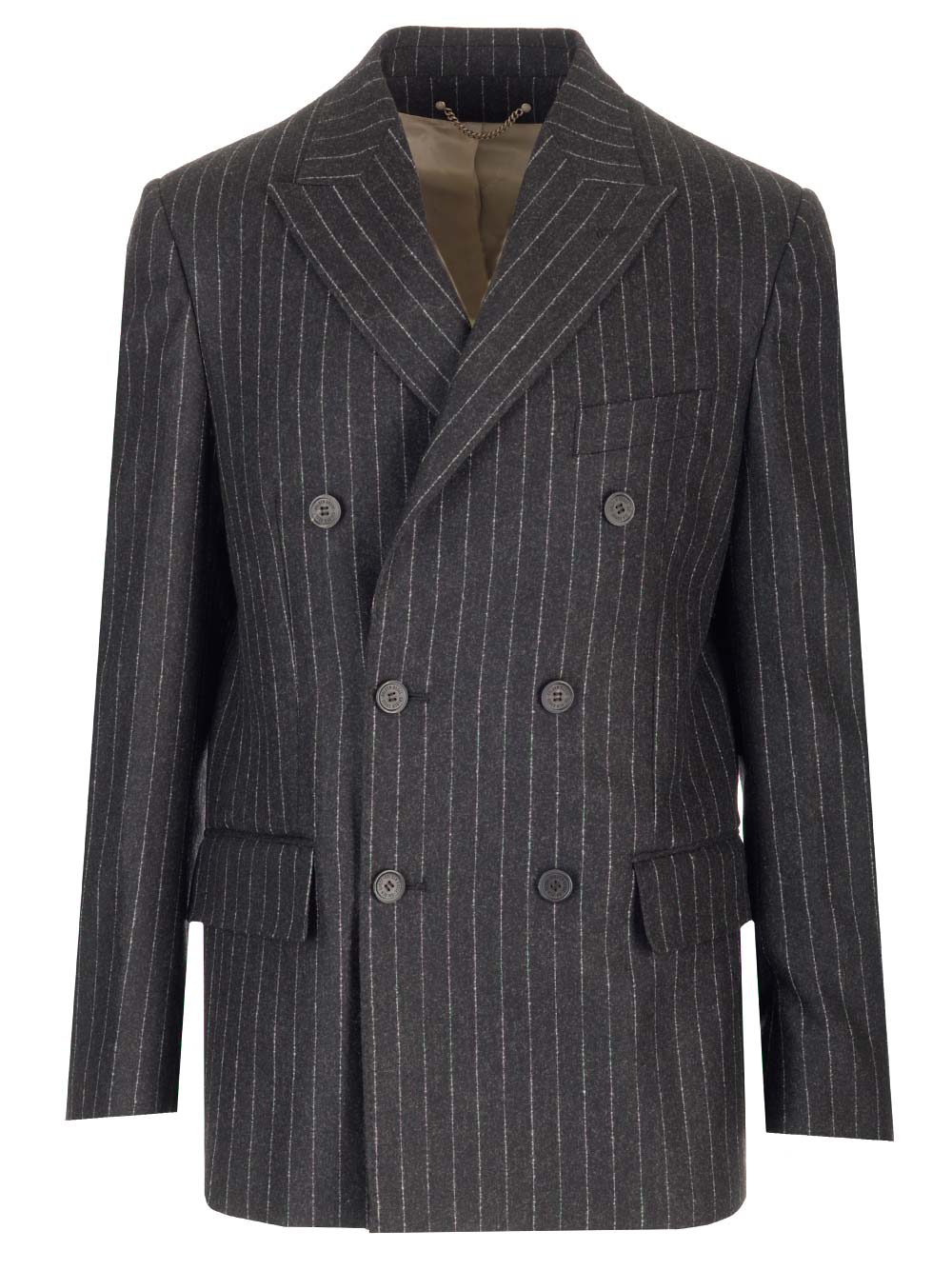 Shop Golden Goose Flannel Pinstripe Blazer In Charcoal