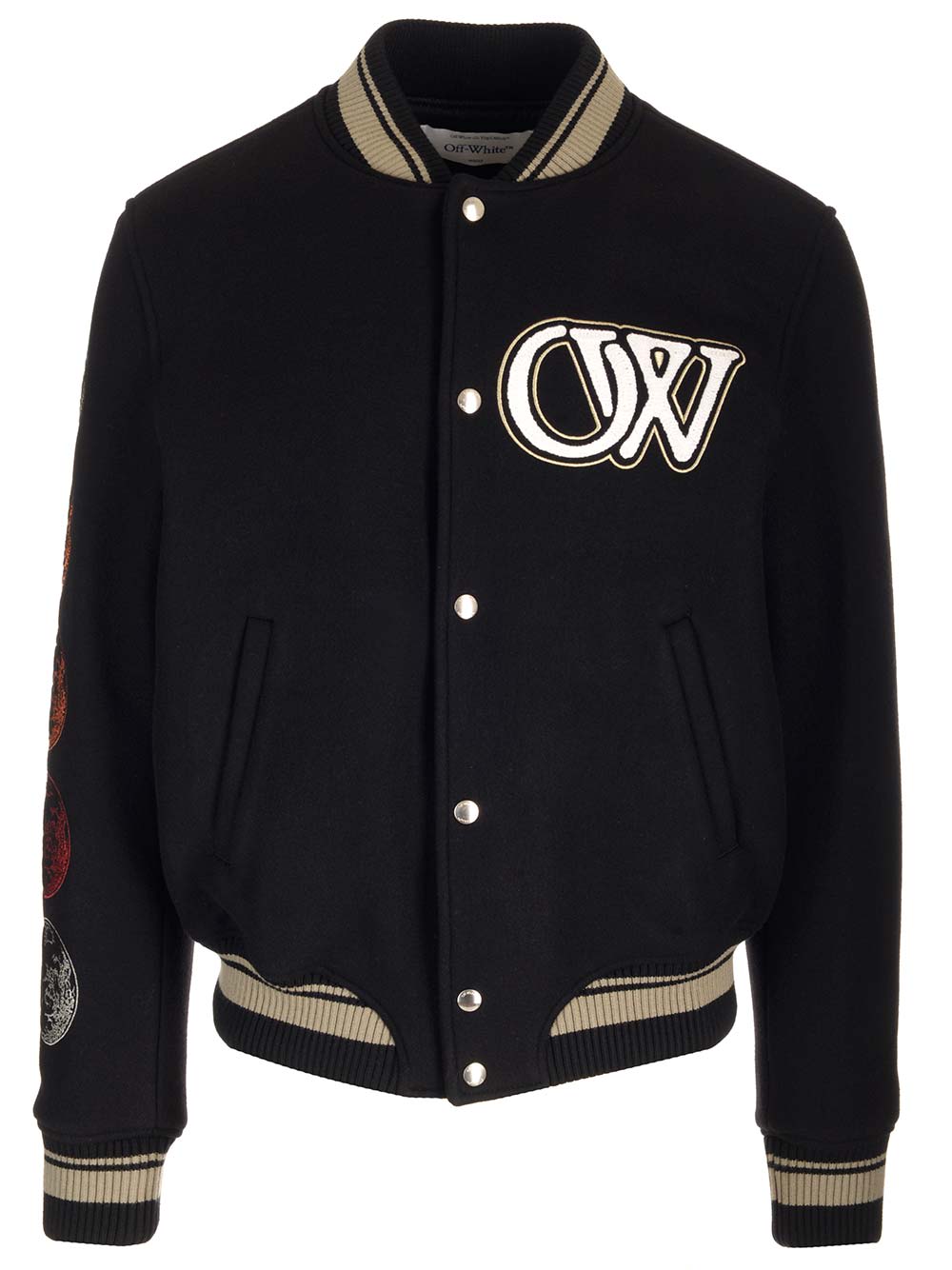 Shop Off-white Varsity Jacket With Moon Phase In White