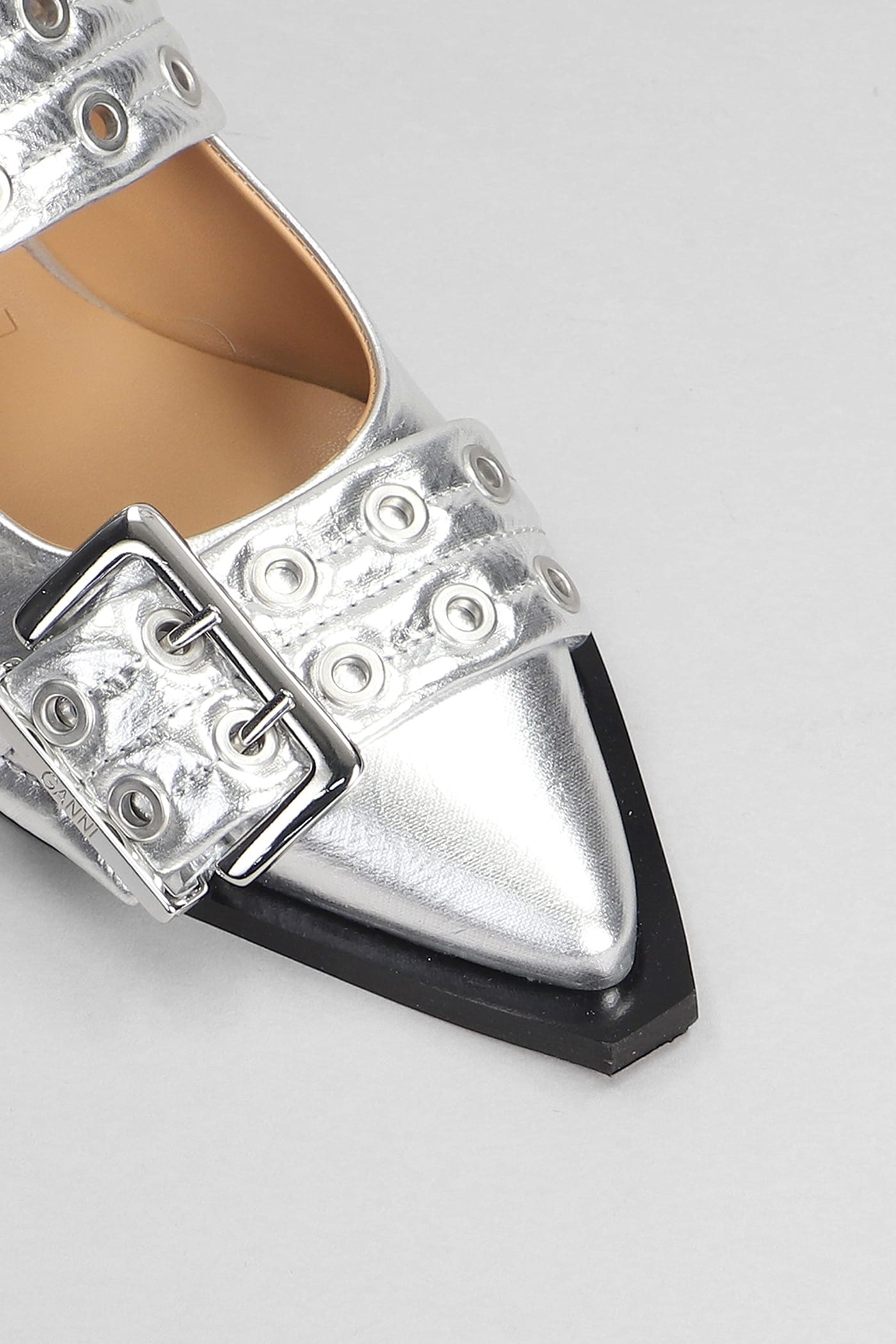 Shop Ganni Ballet Flats In Silver Polyester