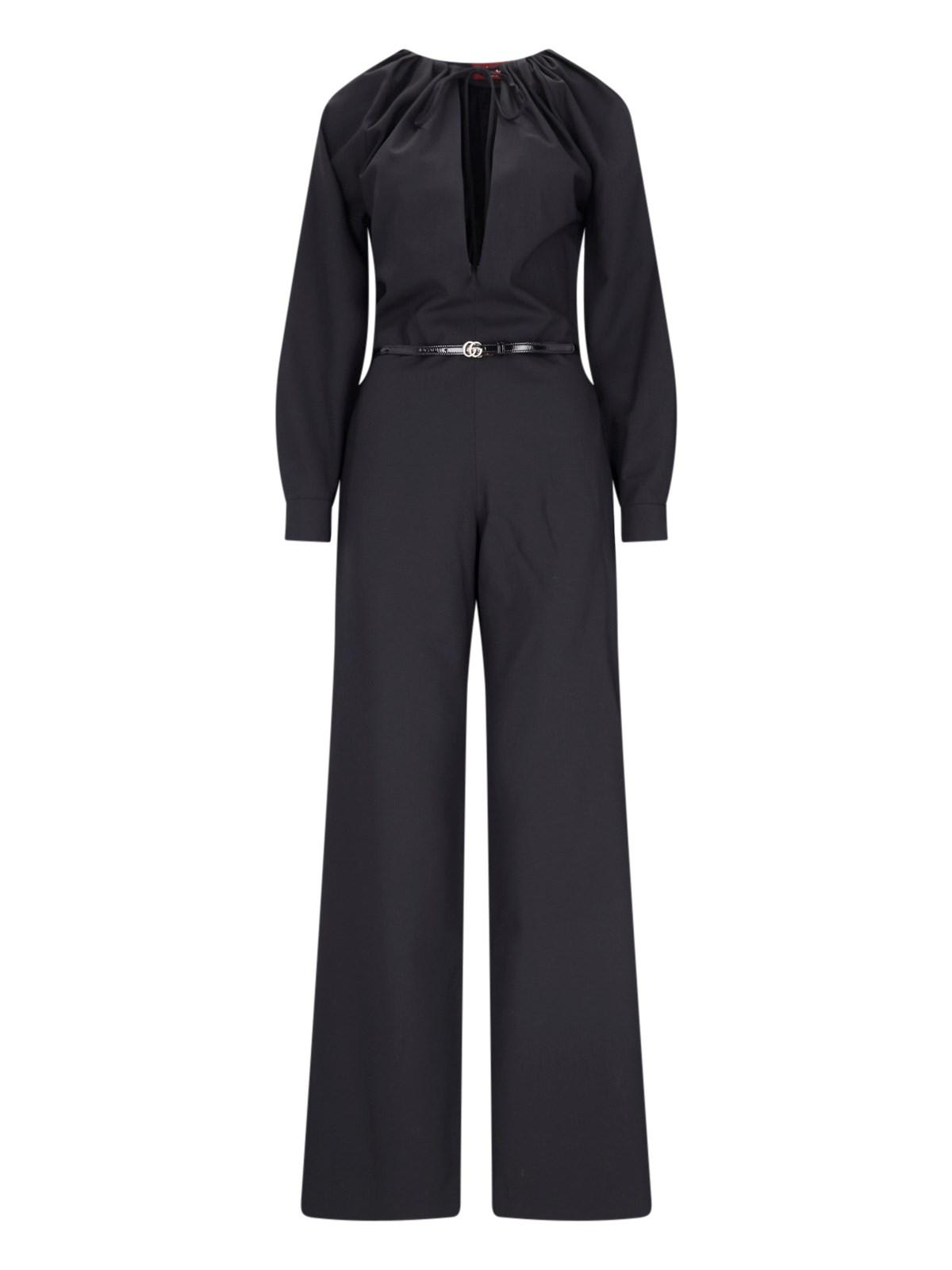 Shop Gucci One-piece Belt Detail Jumpsuit In Black