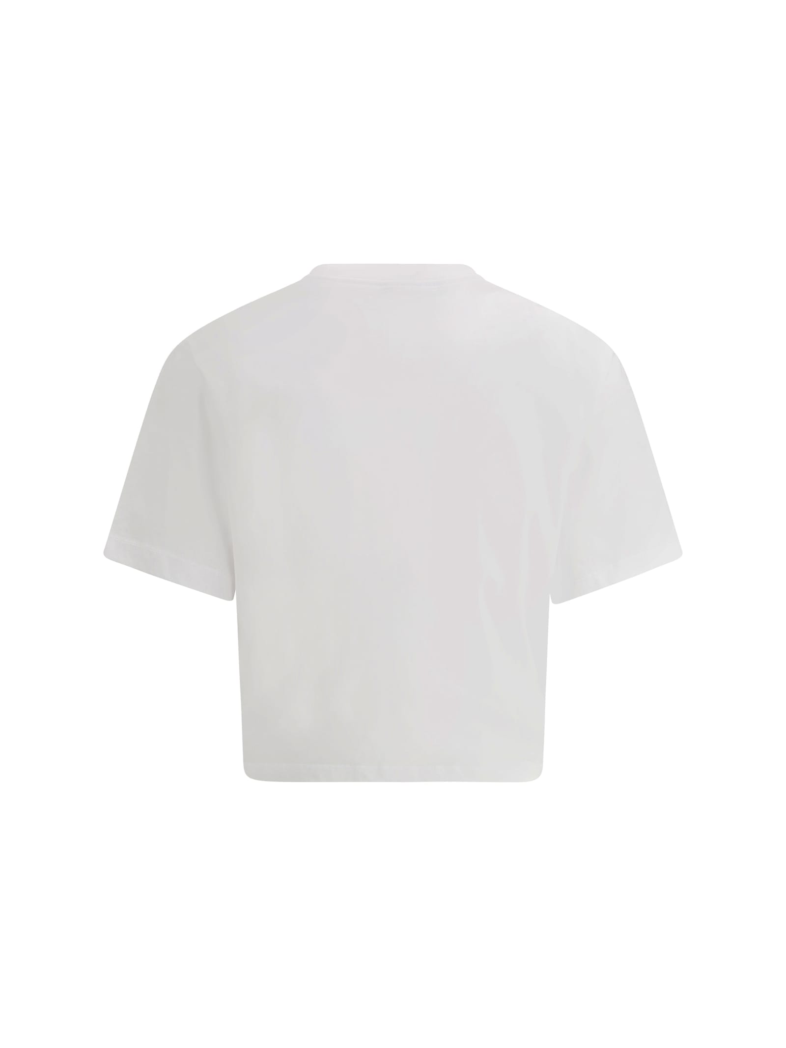 Versace Cropped T-shirt With Twist Detail And Safety Pin Logo In Optical White
