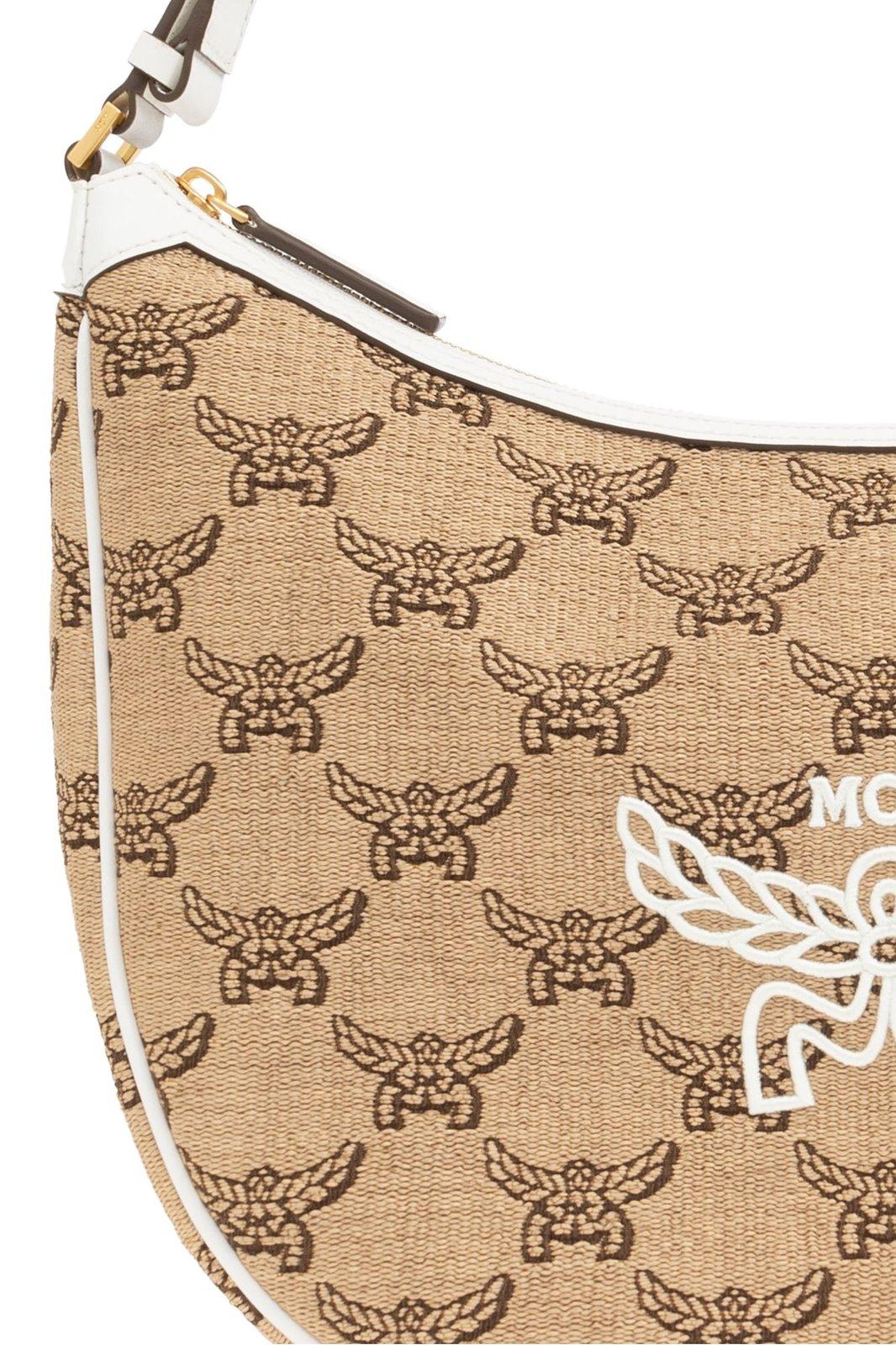 Mcm Logo Printed Shoulder Bag In Neutrals