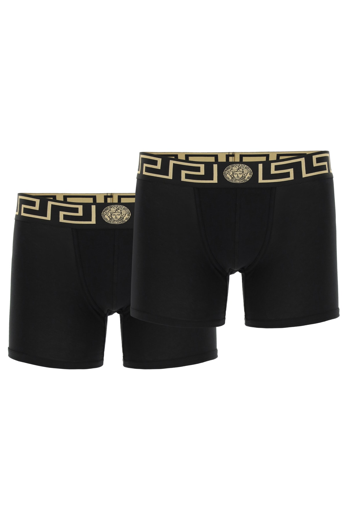 Shop Versace Bi-pack Underwear Trunk With Greca Band In Black Gold Greek Key (black)