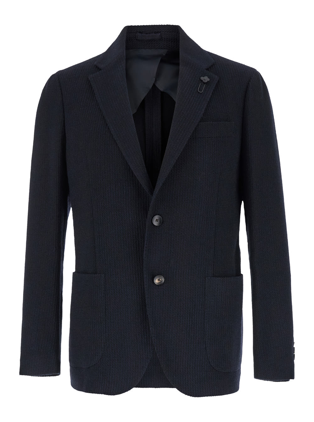 Shop Lardini Blue Single-breasted Jacket With Logo Pin In Wool And Cotton Blend Man