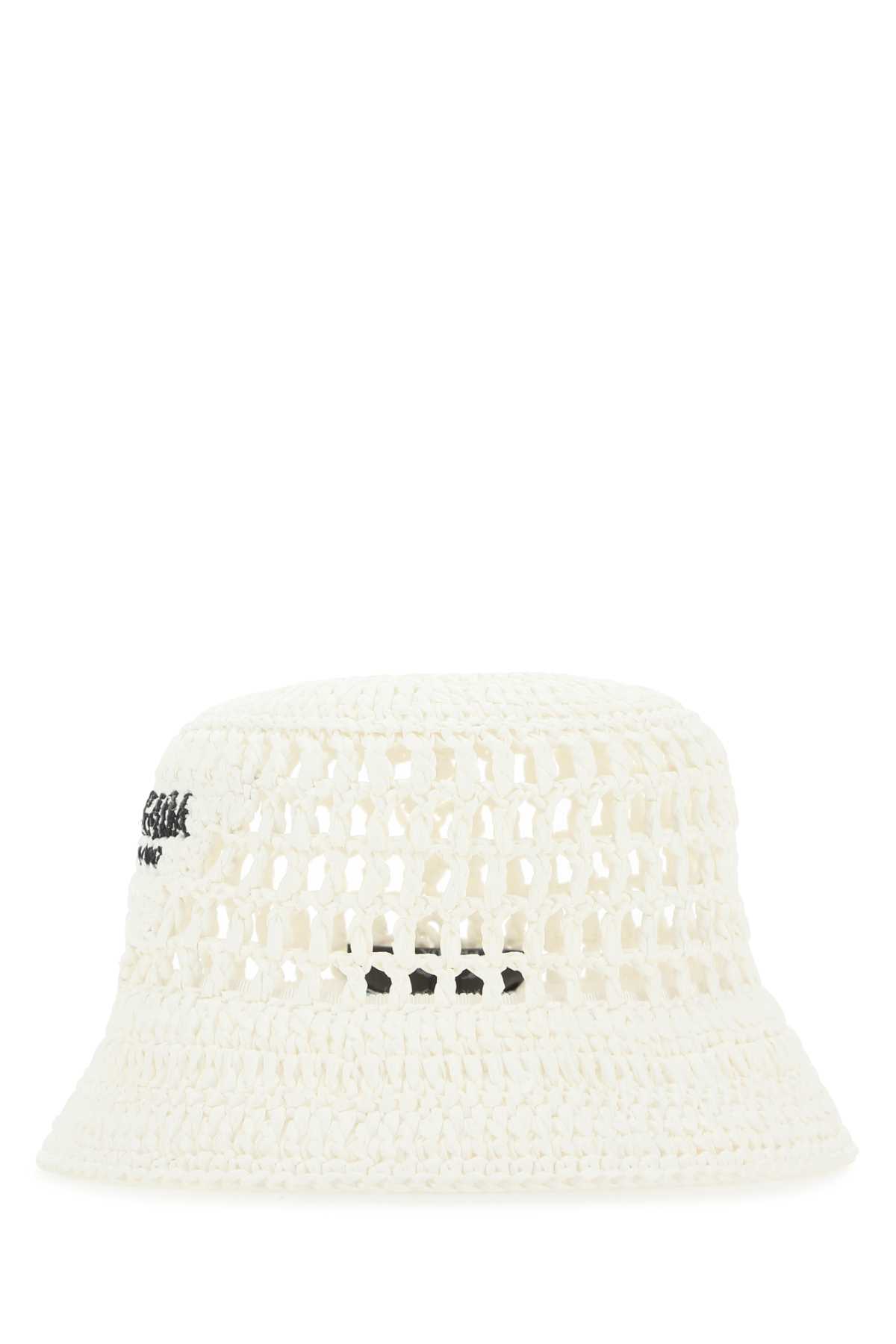 Shop Prada White Raffia Hat In F0009