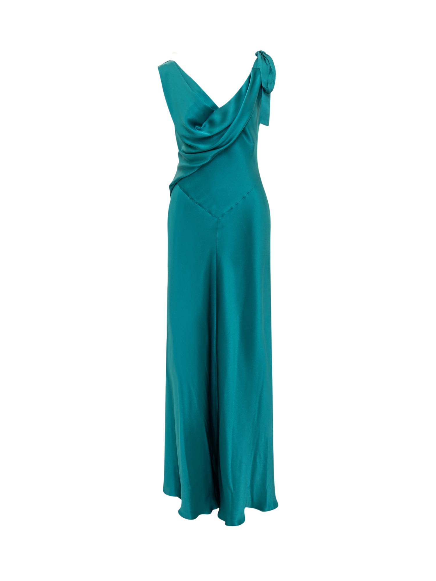 Shop Alberta Ferretti Silk Satin Dress In Verde