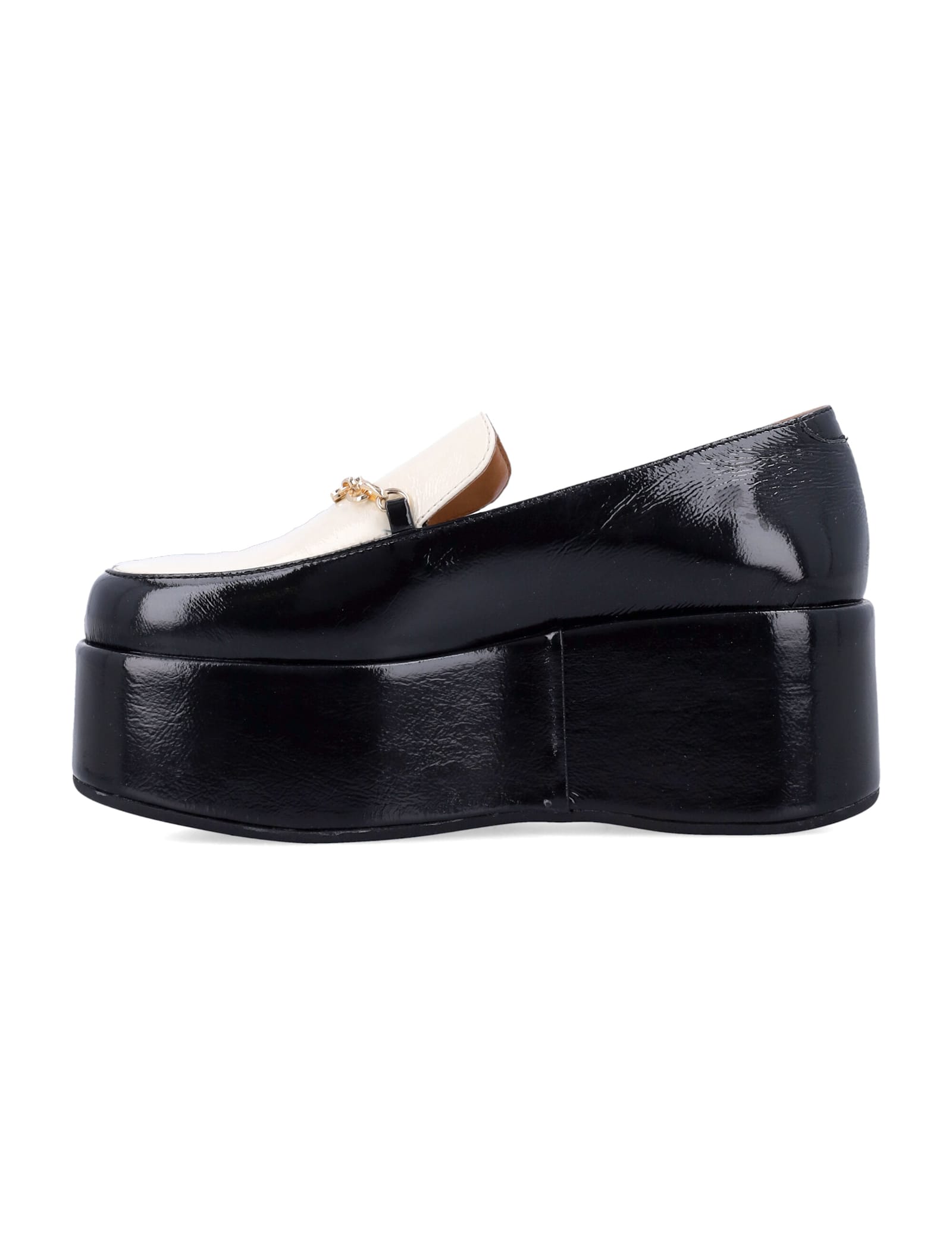 Shop Ganni Bicolor Patent Platform Loafers In Black Egret