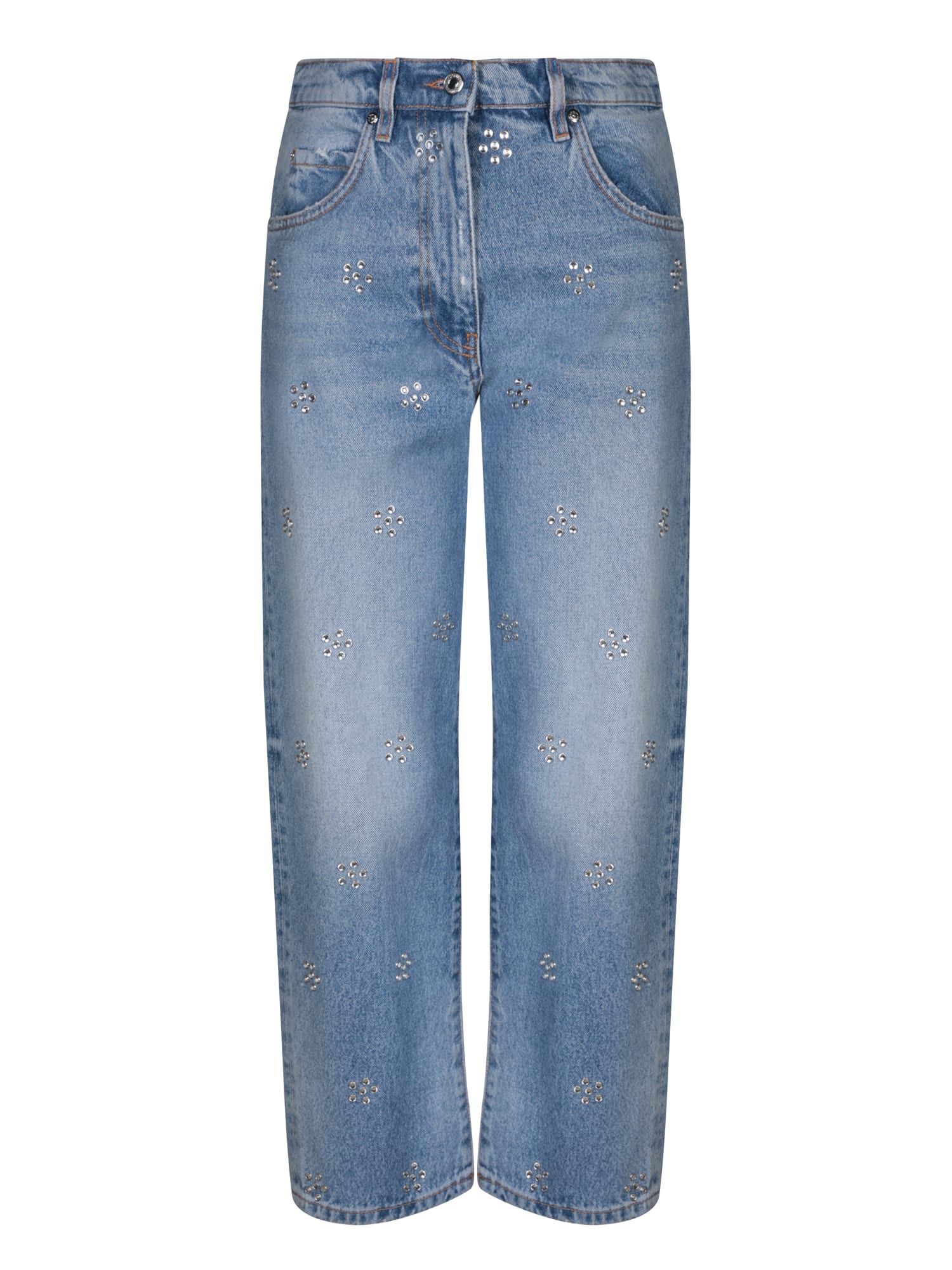 Shop Msgm Rhinestone Patch Blue Jeans