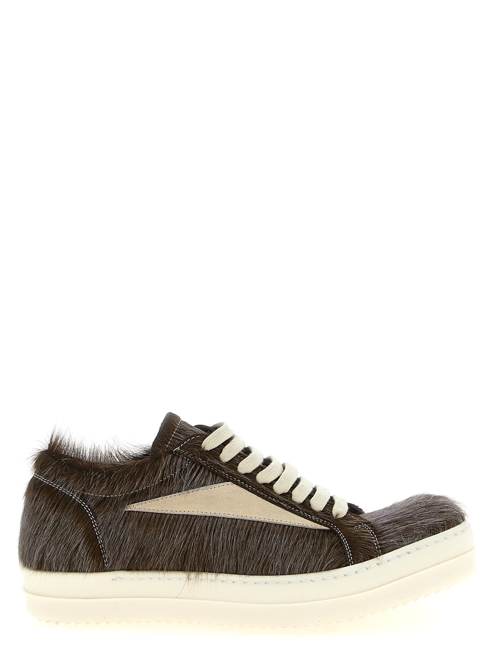 Rick Owens Pony Hair Vintage Low-top Sneakers In Brown