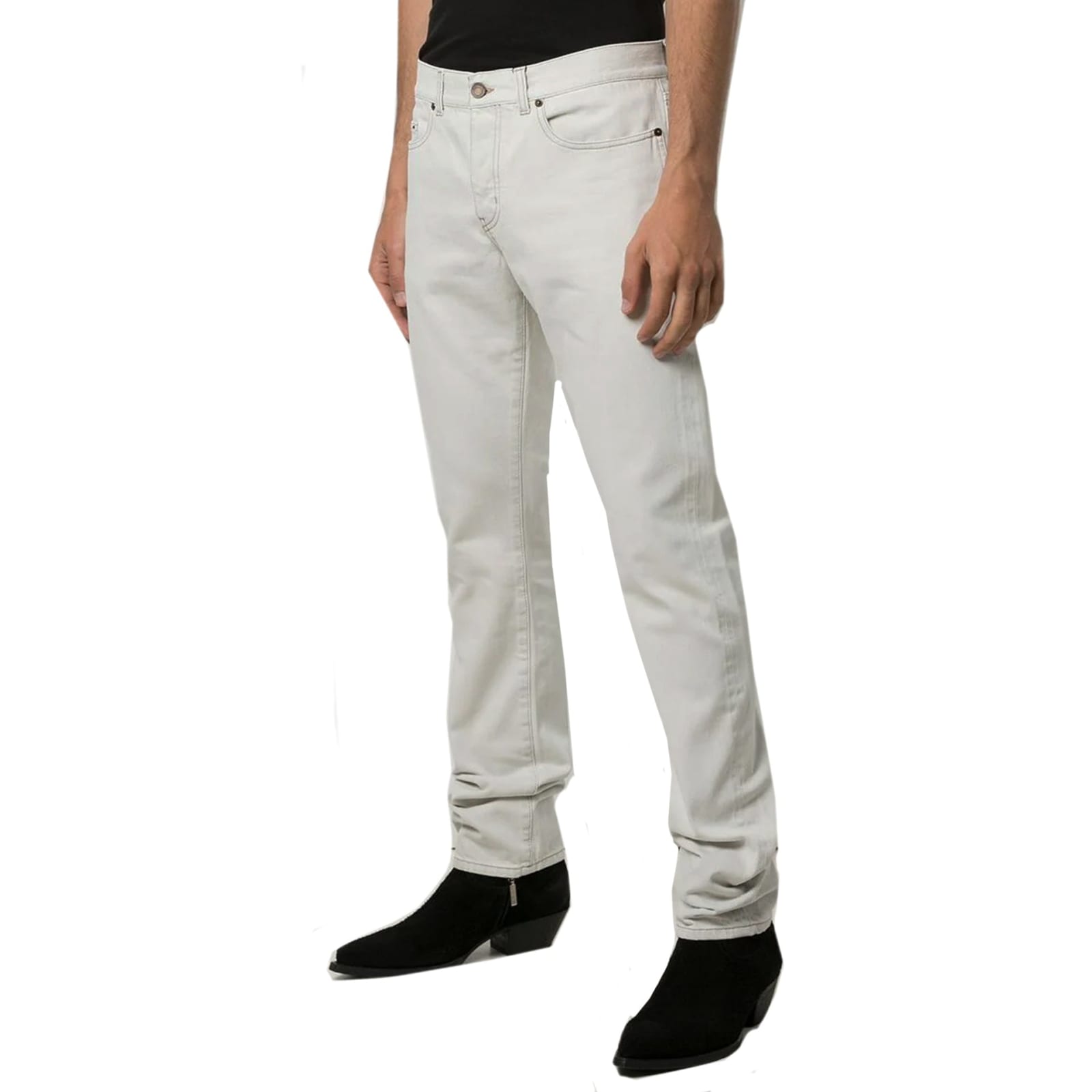 Shop Saint Laurent Cotton Denim Slim Jeans In Gray