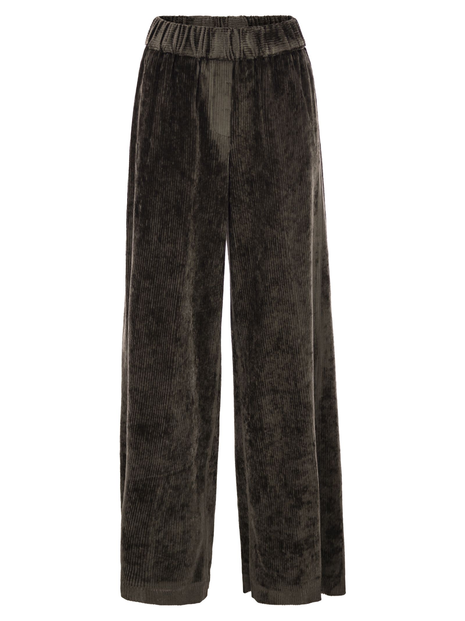 Peserico Velvet Trousers Elastic Waistband In Brown