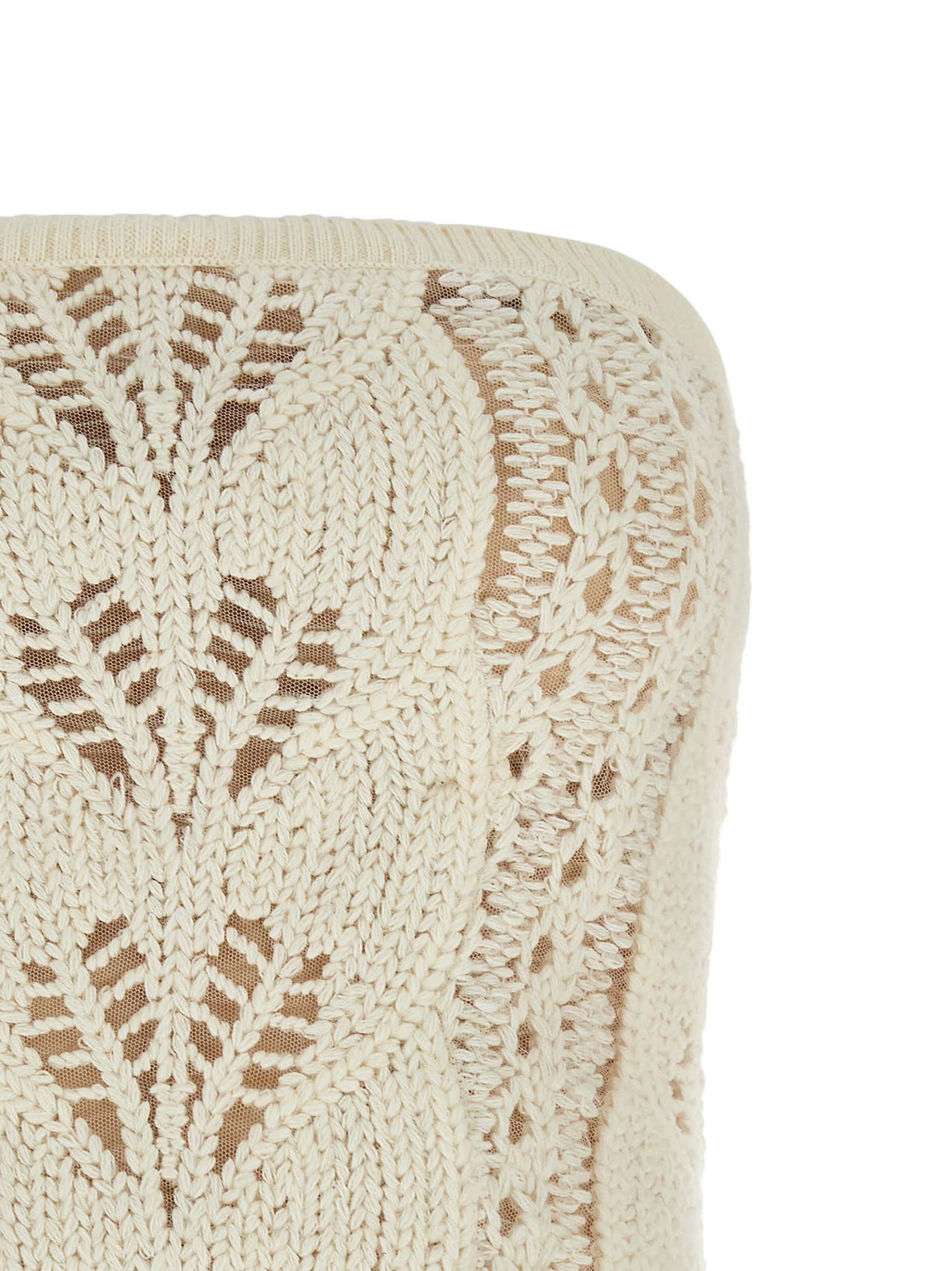 Ermanno Scervino Strapless Cropped Knit Top With Sheer Accents In Brown
