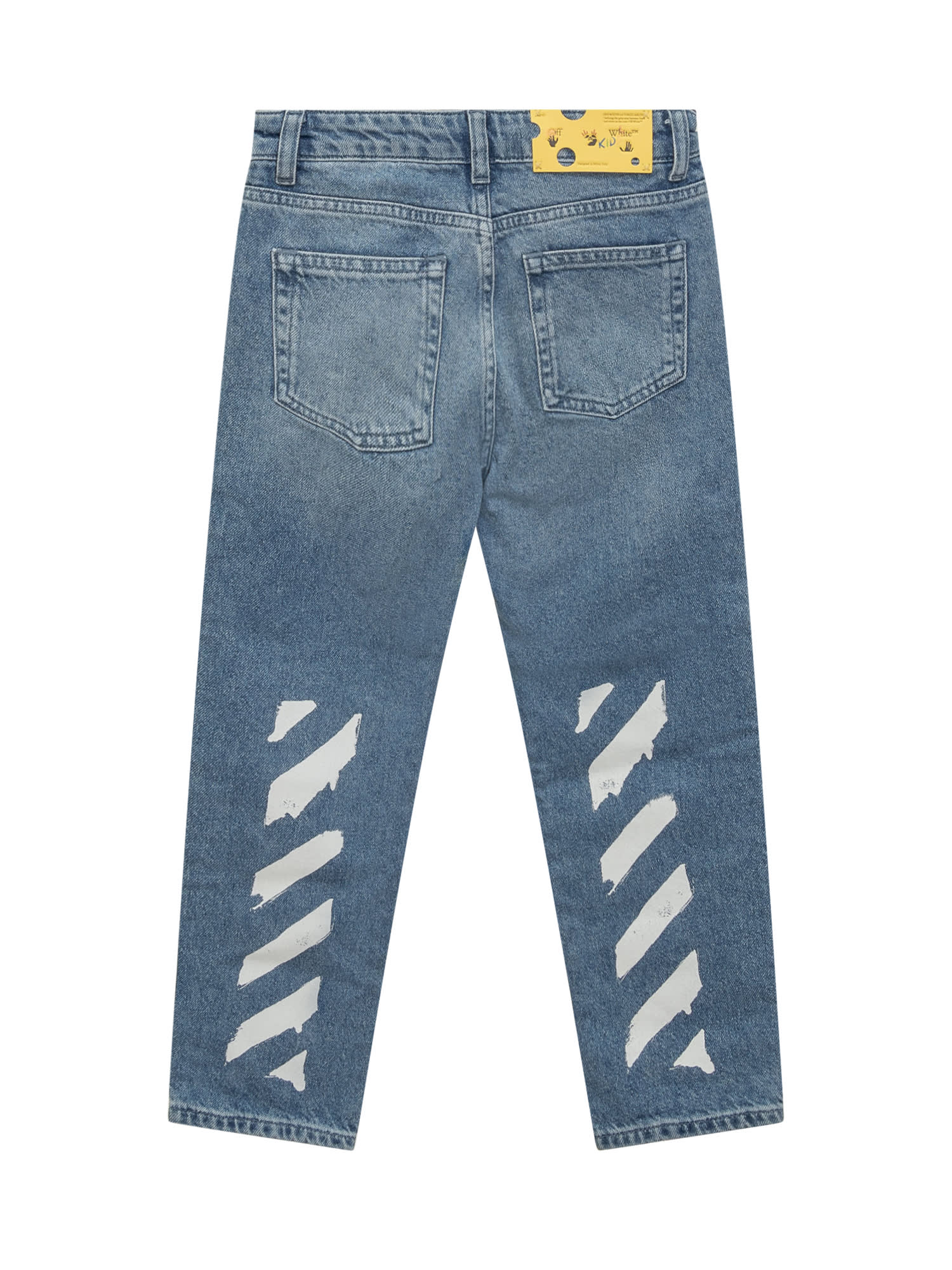 Shop Off-white Paint Graphic Jeans In Medium Blue