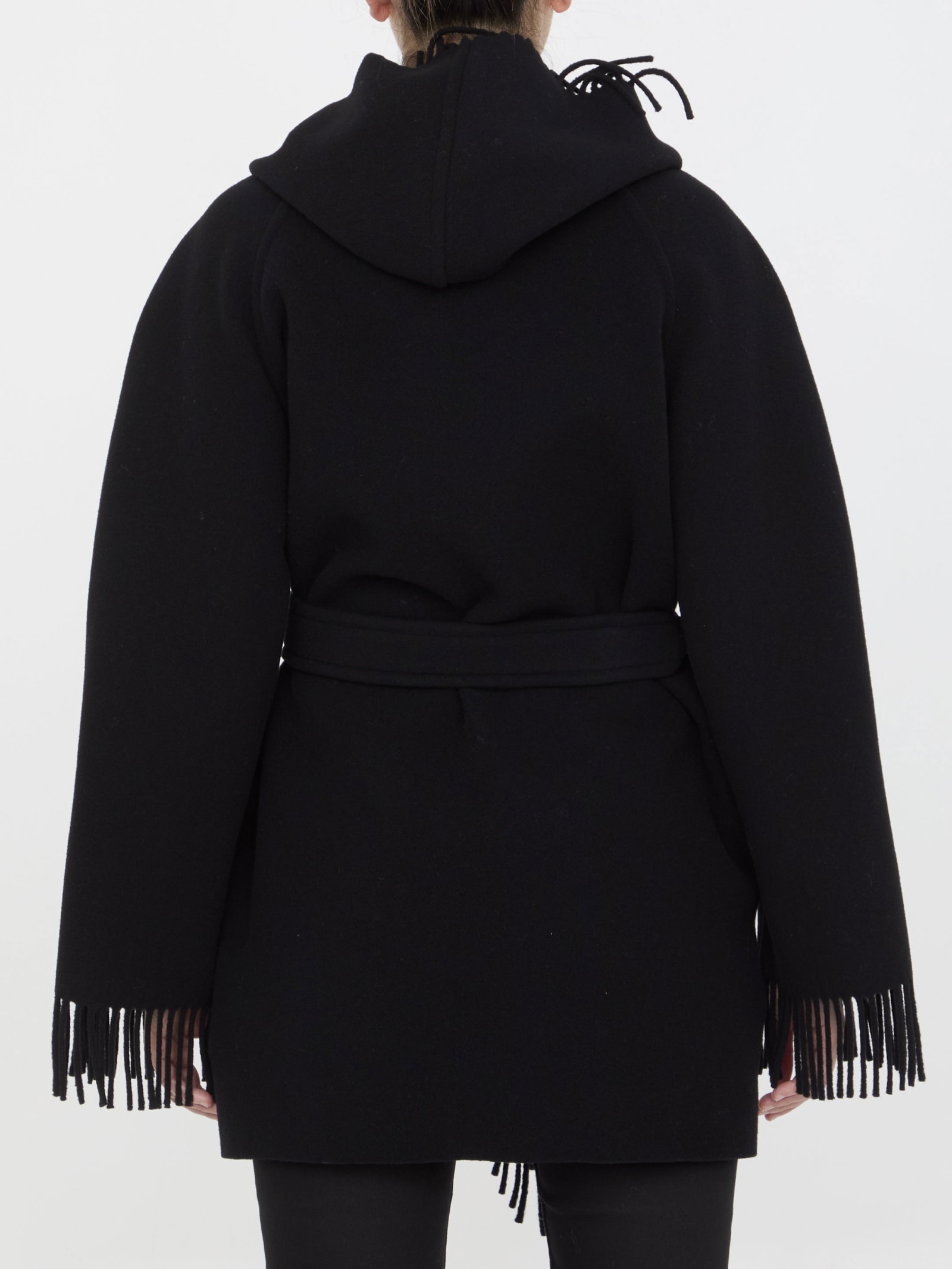 Shop Balenciaga Fringe Coat In Black