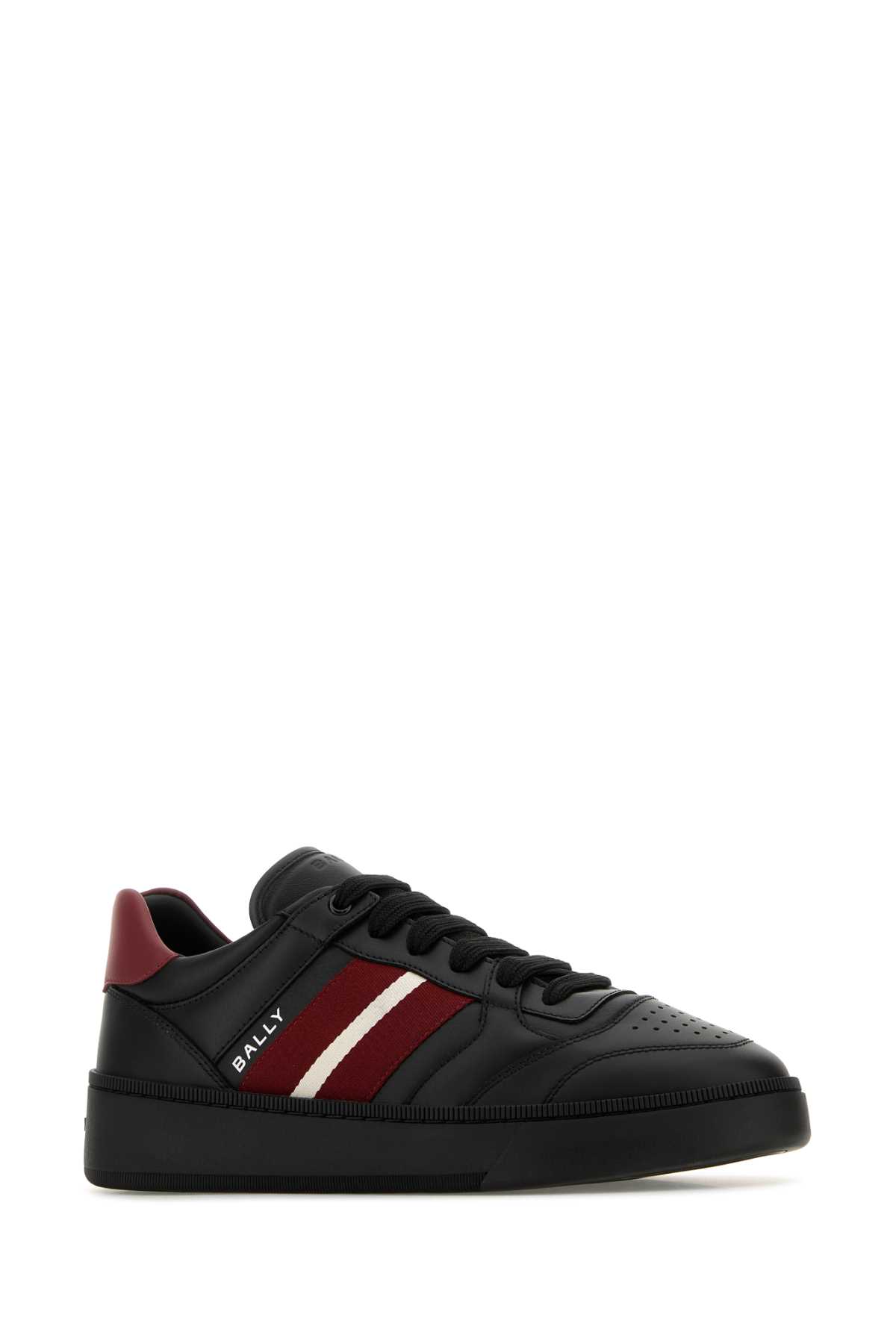 Shop Bally Black Leather Rebby Sneakers In Blackblackred