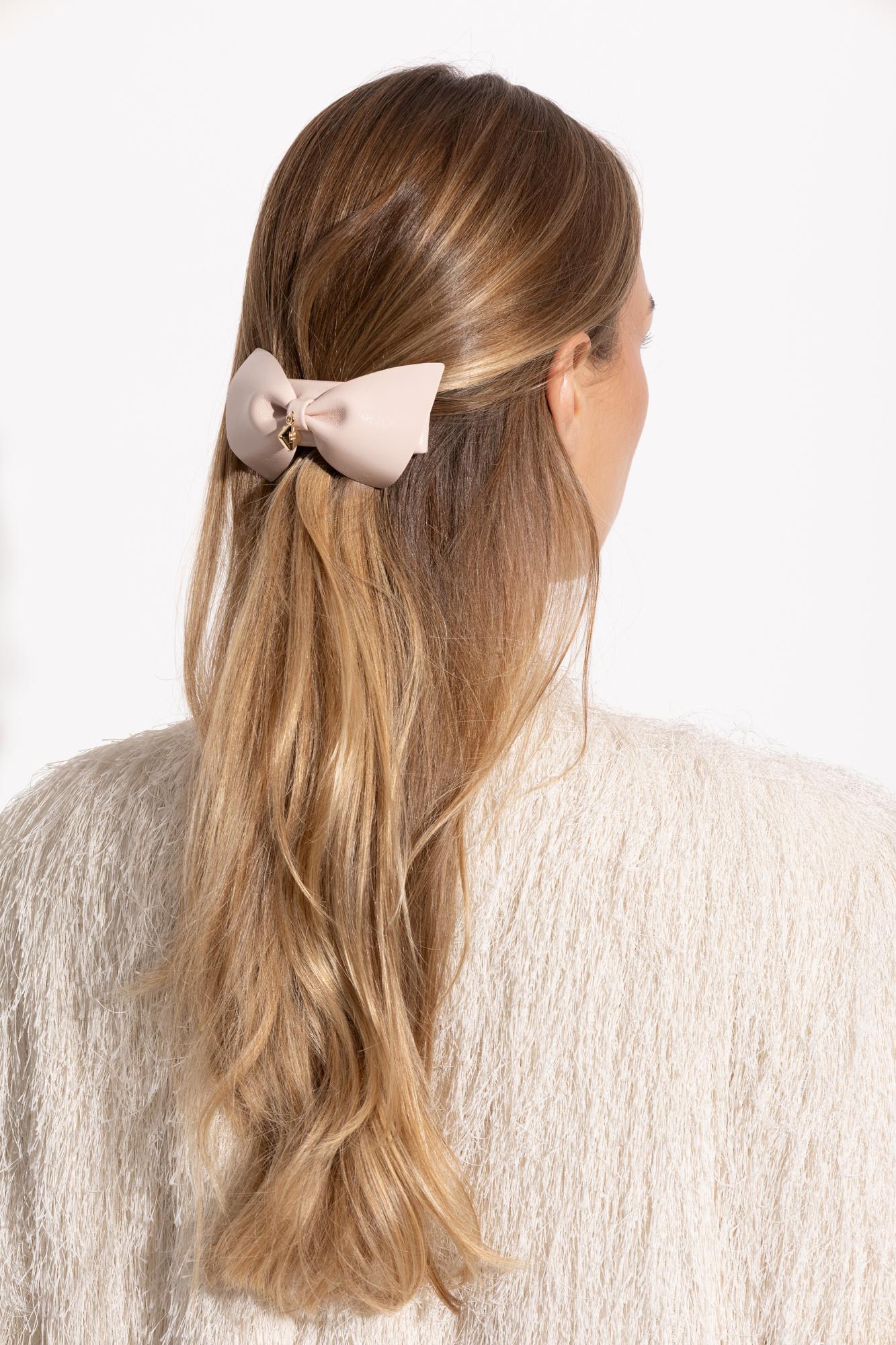 Ferragamo Bow-detail Leather Hair Clip In Pink