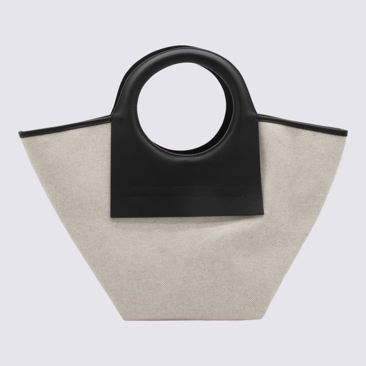 Beige And Black Leather And Canvas Cala Tote Bag