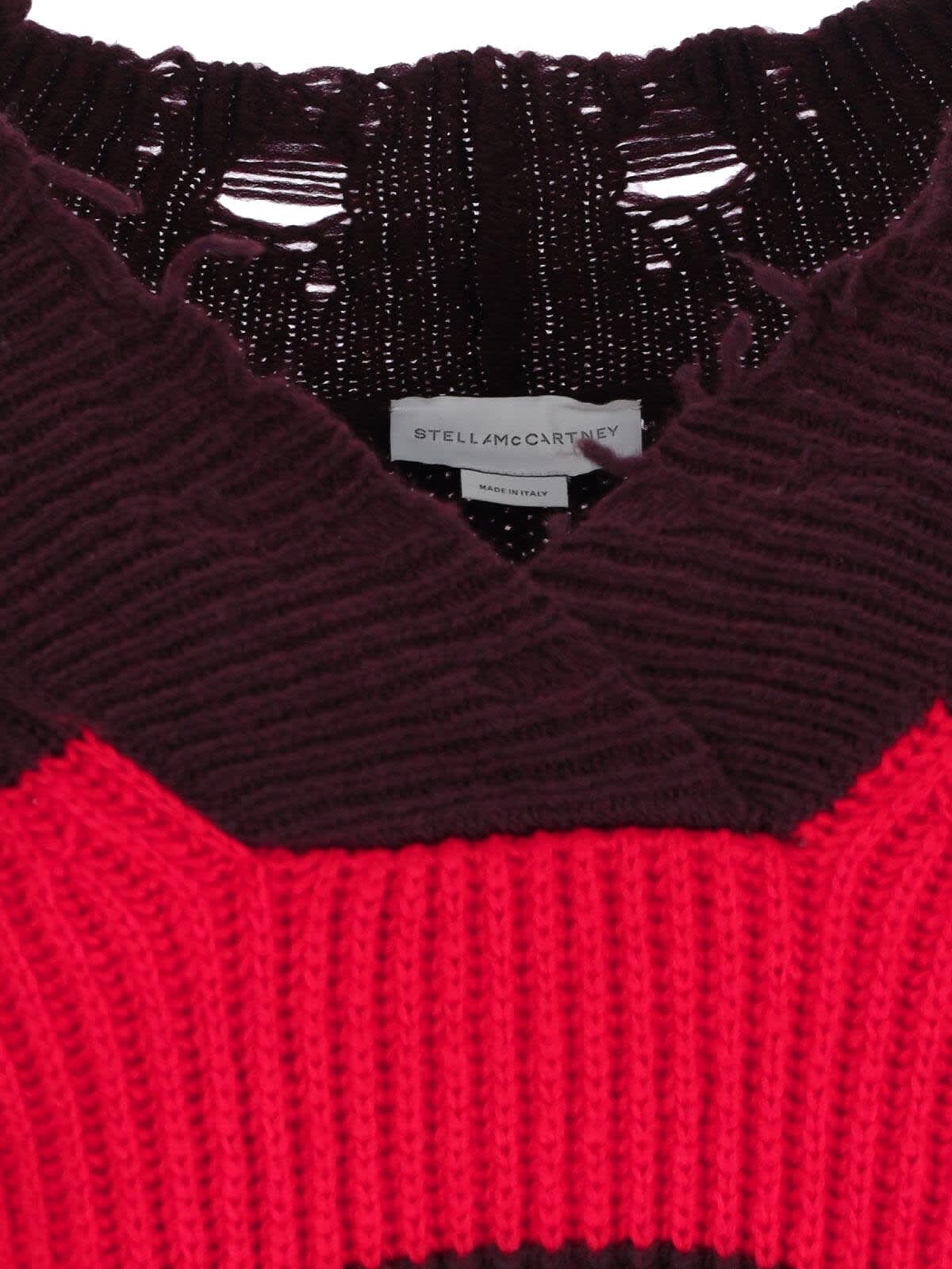 Stella Mccartney Striped V Neck Knitwear With Distressed Detailing