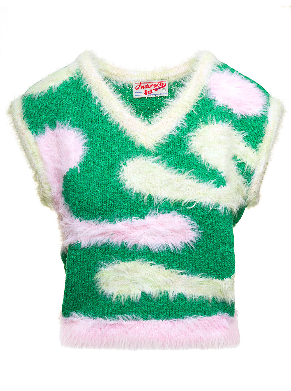 ANDERSSON BELL GREEN HAIRY VEST TOP WITH GRAPHIC MOTIF IN COTTON BLEND WOMAN