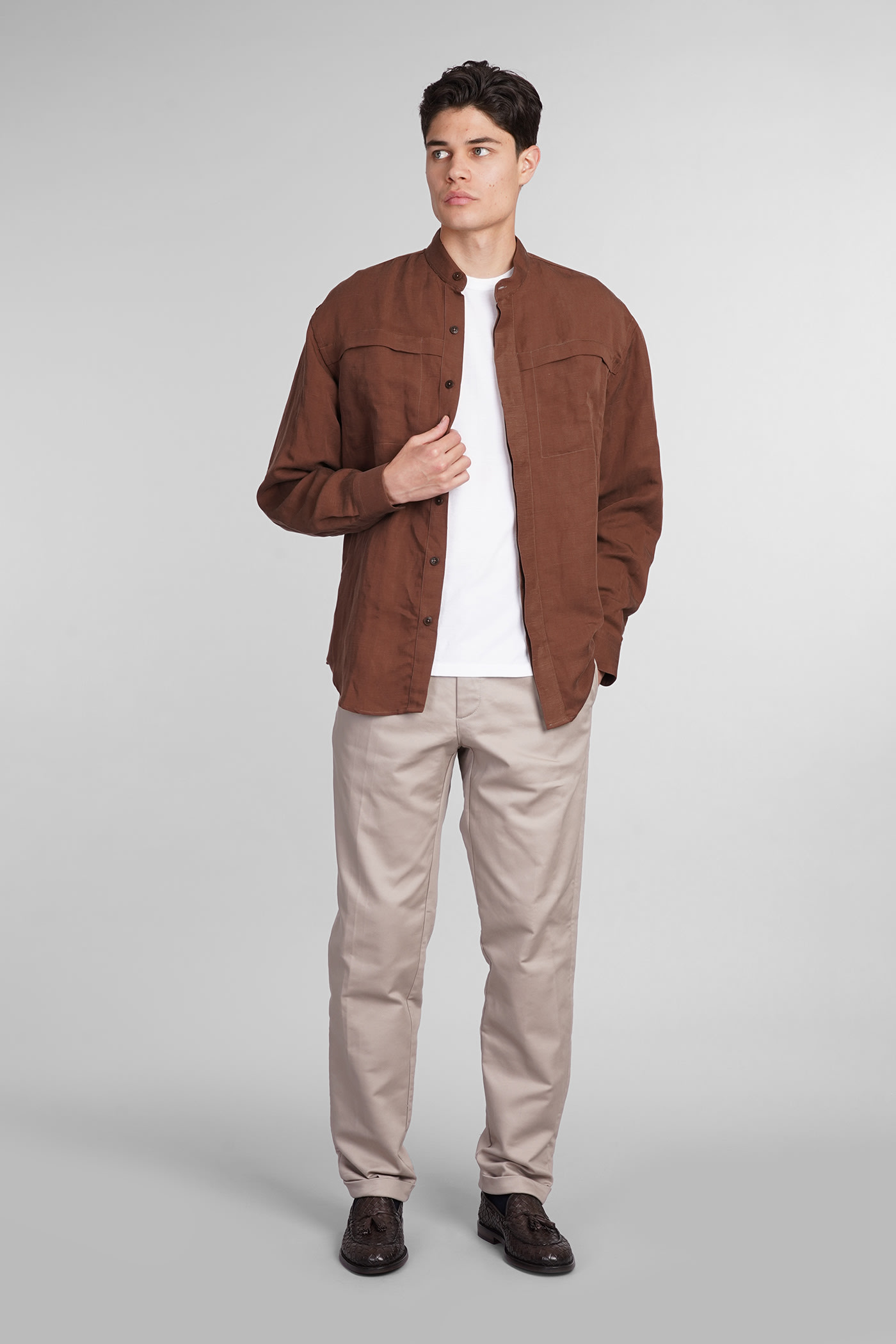 Shop Costumein Mattia Shirt In Brown Wool And Polyester
