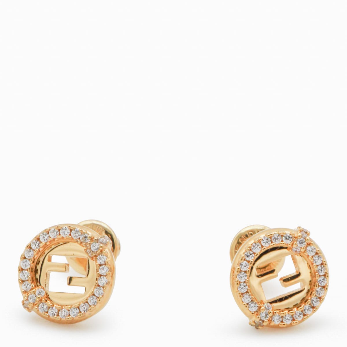 Fendi Gold Tone Metal Earrings In Brown