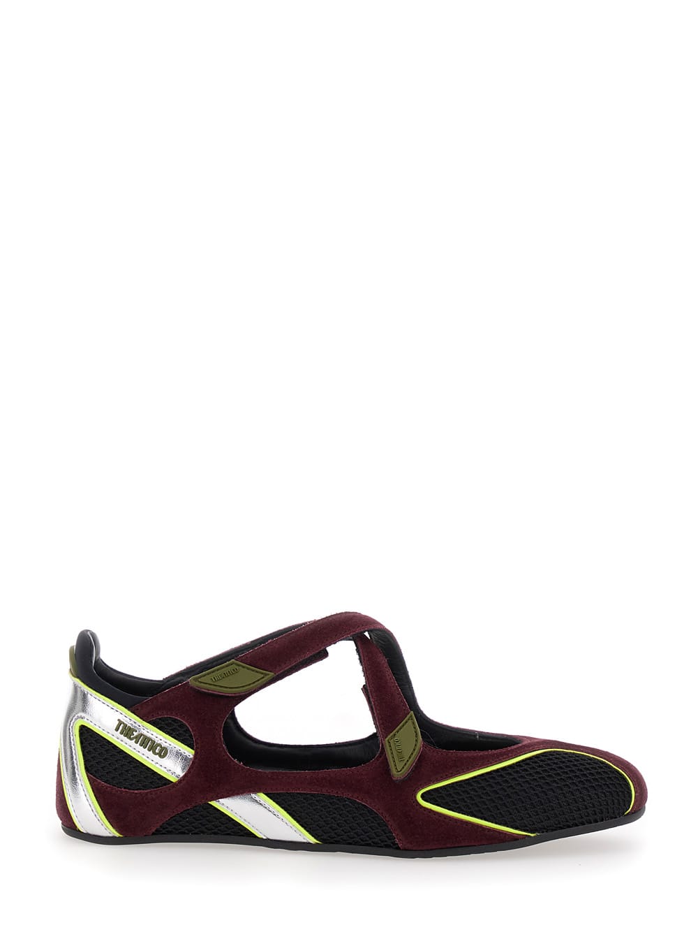 Attico Nomad Bordeaux Ballet Shoes With Criss-crossed Straps And Mesh Panels In Tech Fabric And Suede Woman In Black