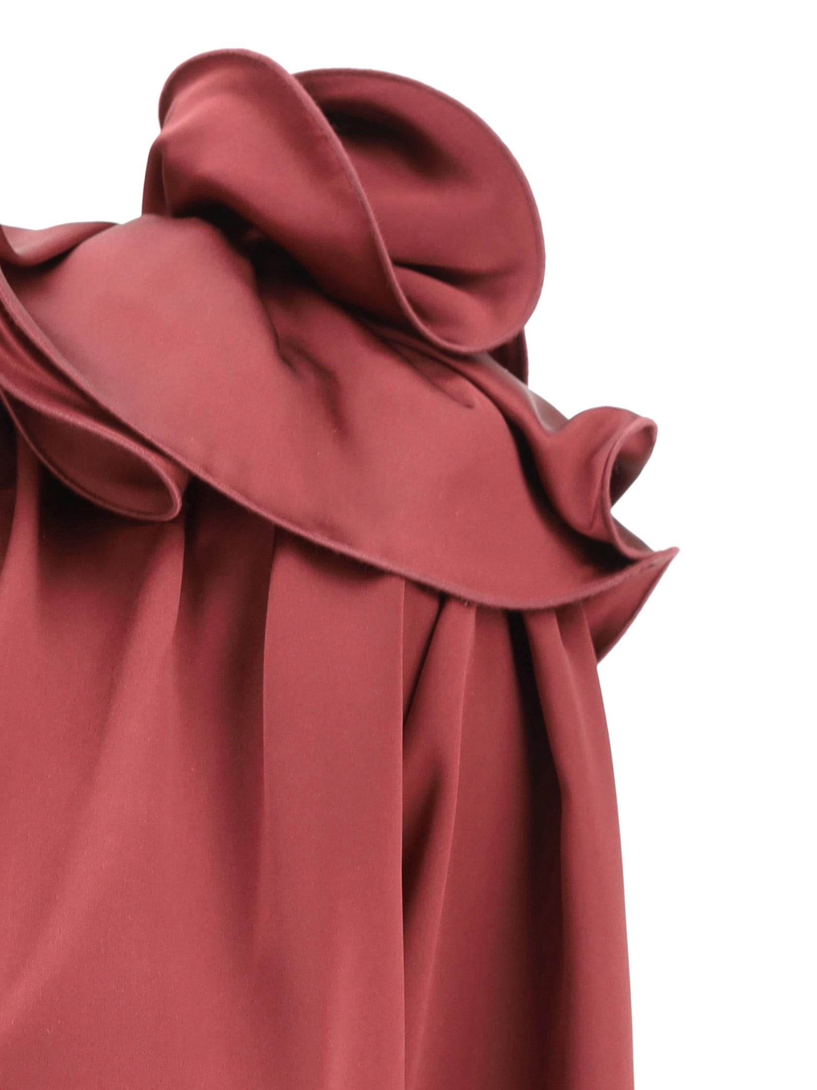 Magda Butrym Satin Blouse W/ Rose Detail In Bordeaux