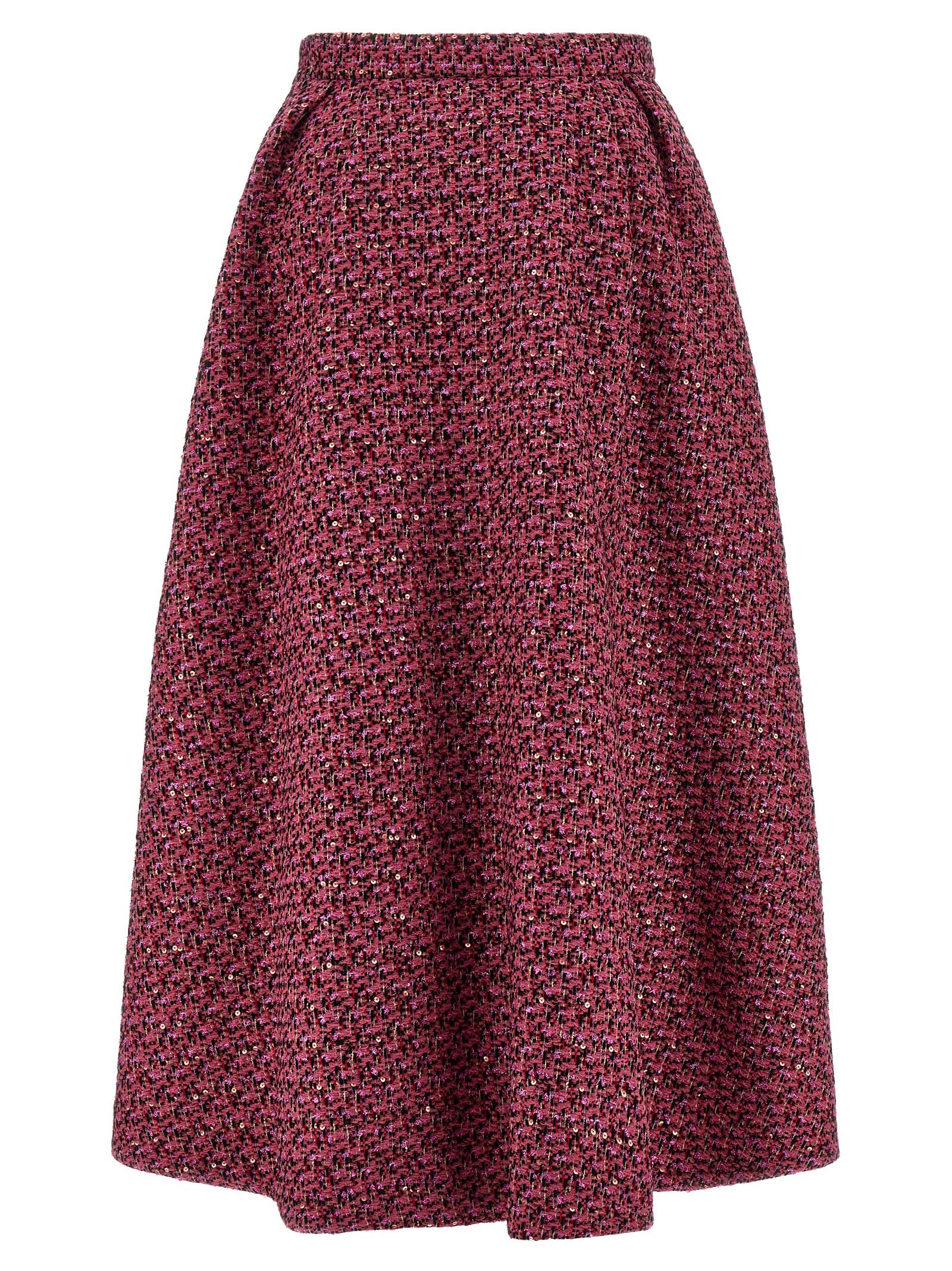 Alessandra Rich Wool-blend Tweed Embellished Midi Skirt In Purple
